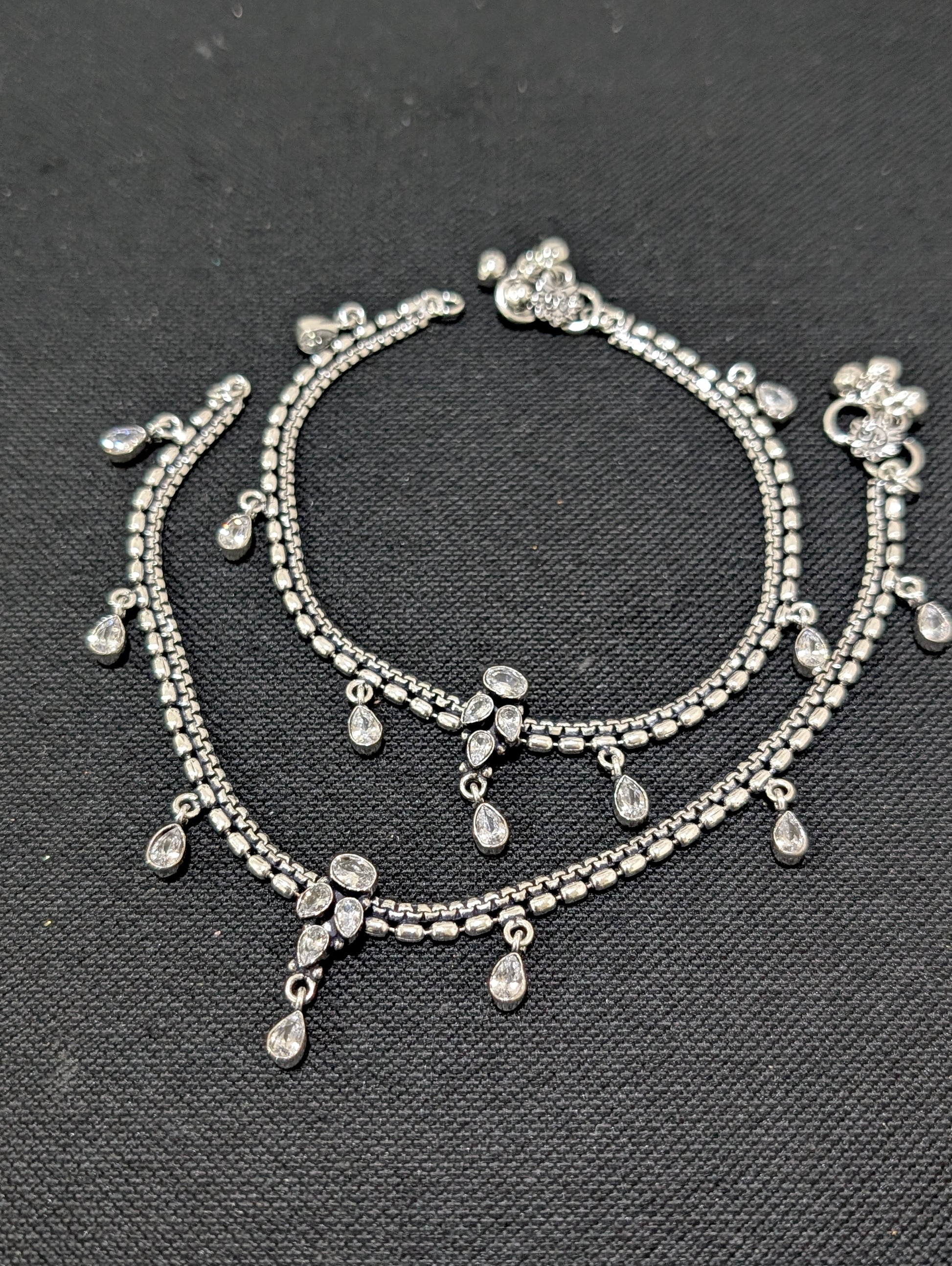 Oxidized Silver plated CZ Anklets - D5 - Simpliful