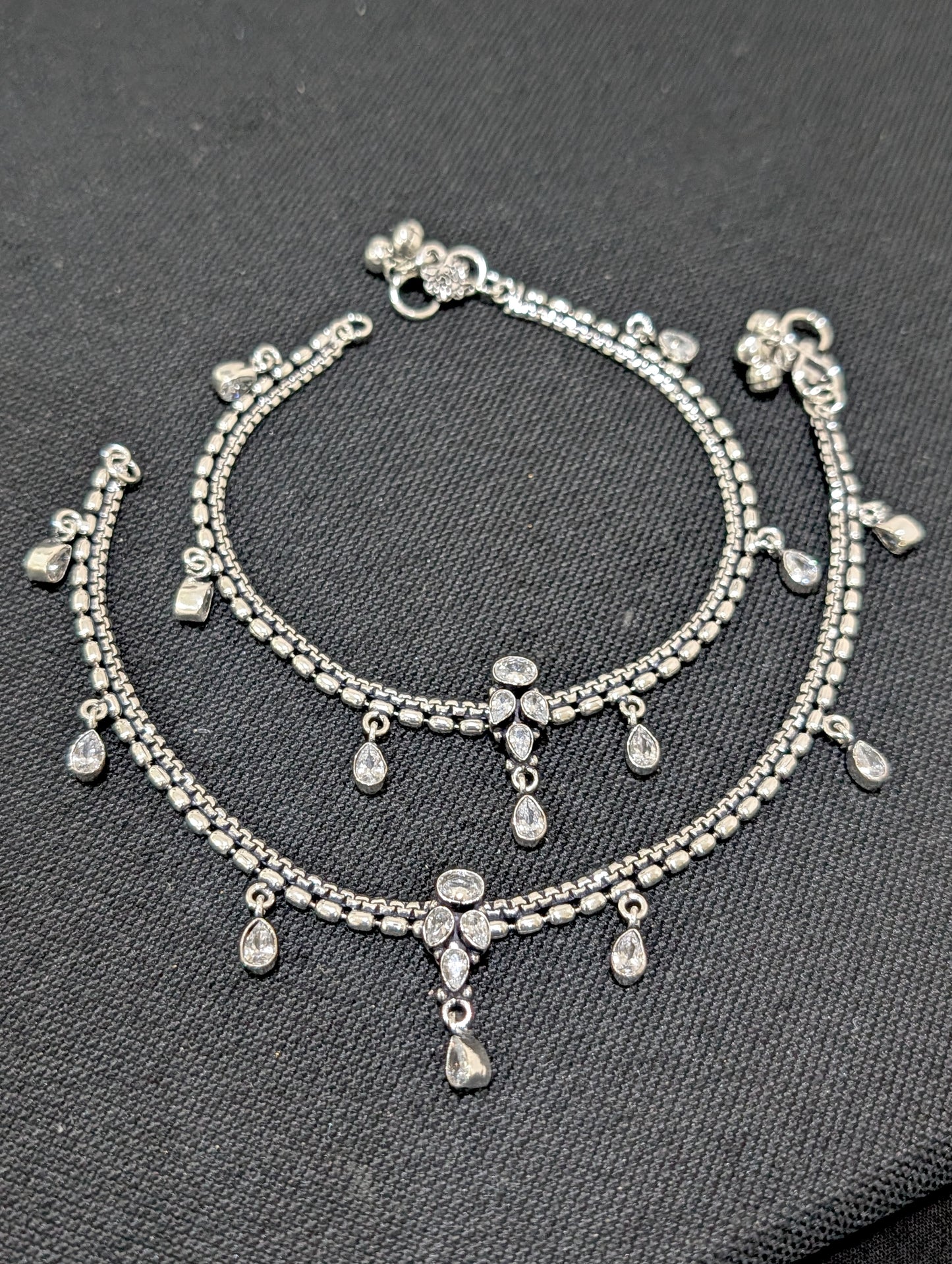 Oxidized Silver plated CZ Anklets - D5 - Simpliful