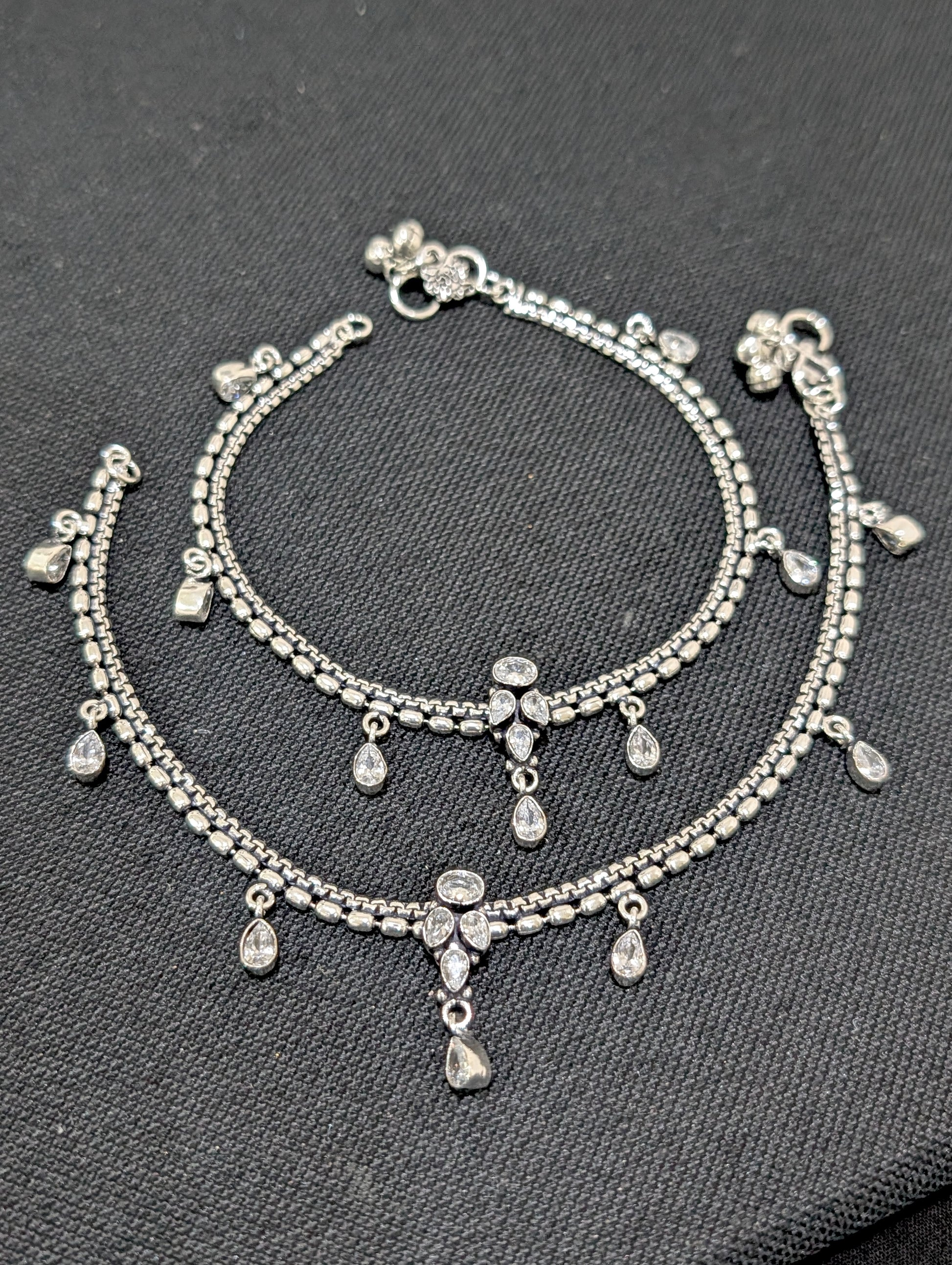 Oxidized Silver plated CZ Anklets - D5 - Simpliful