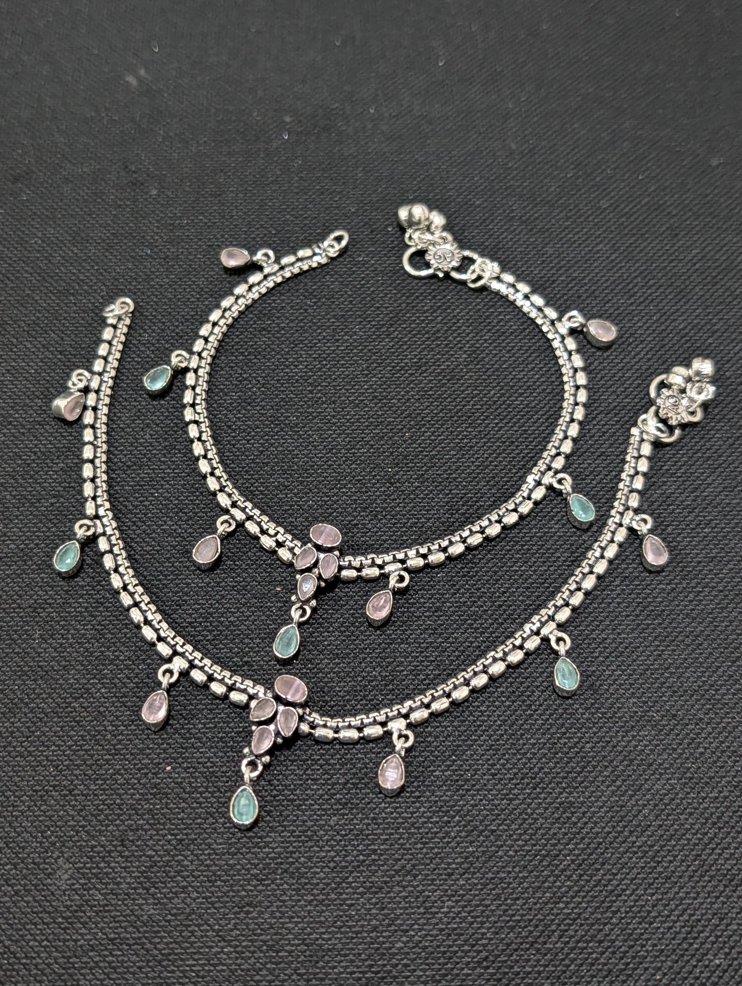 Oxidized Silver plated CZ Anklets - D5 - Simpliful