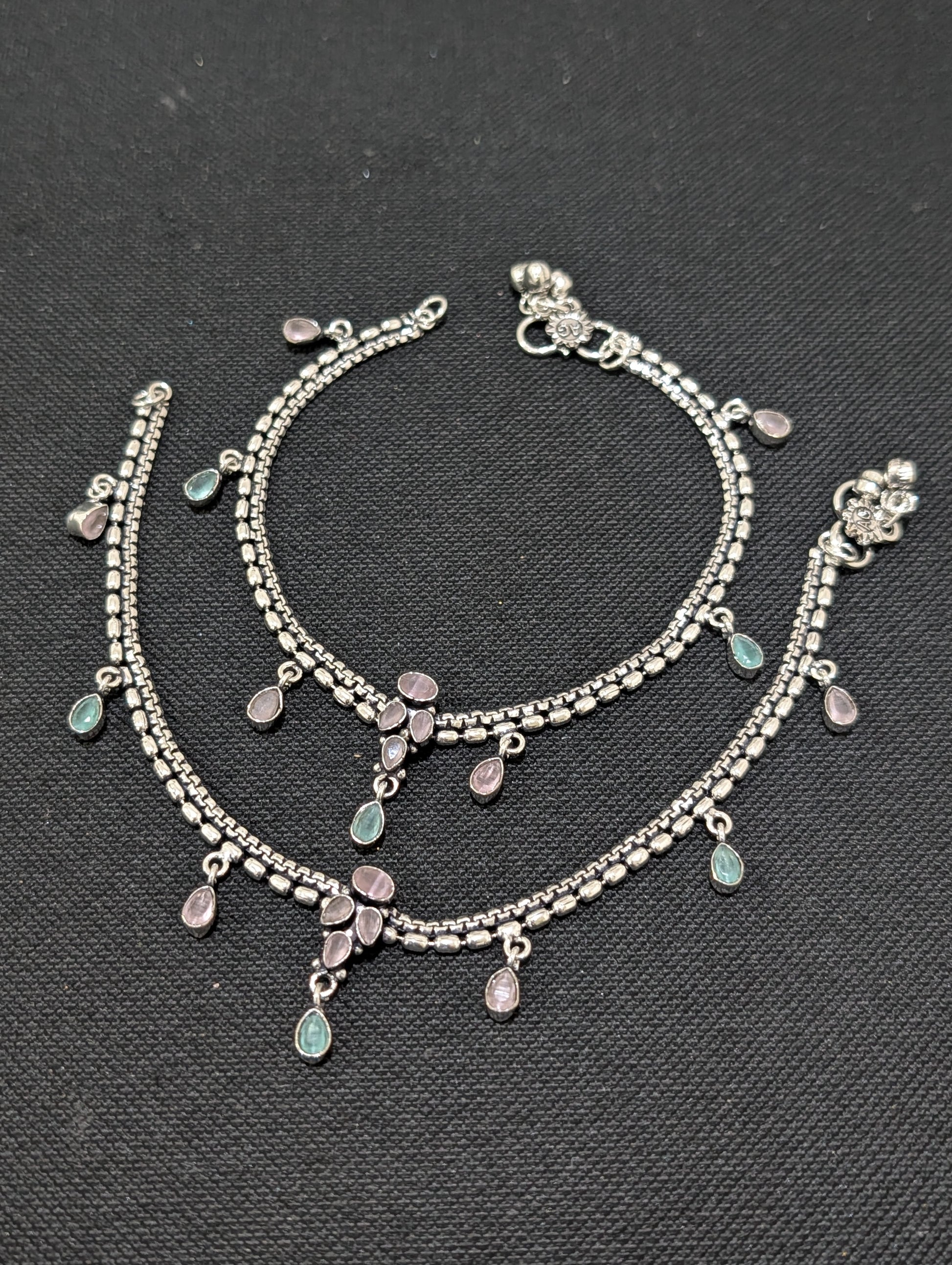 Oxidized Silver plated CZ Anklets - D5 - Simpliful