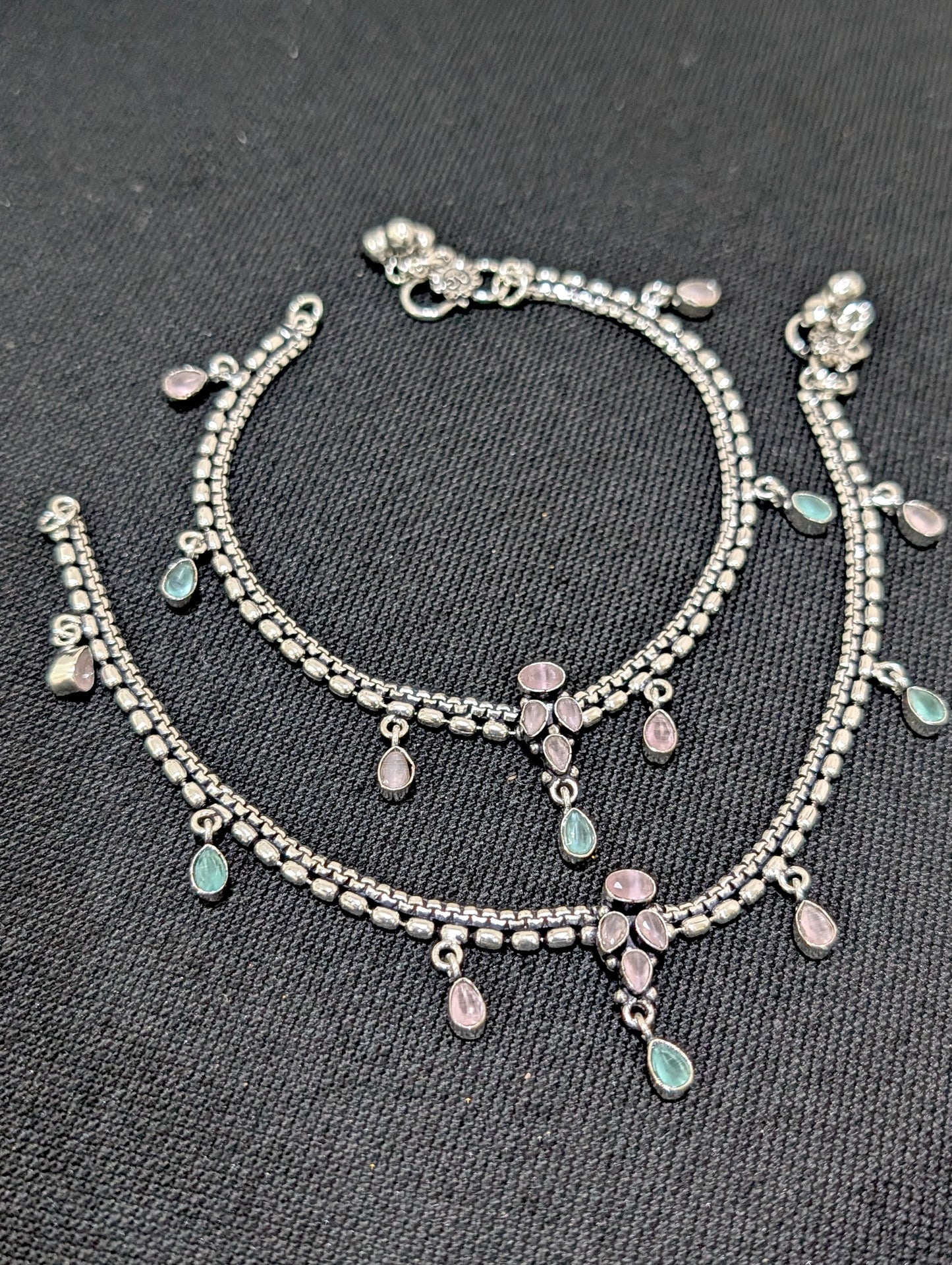 Oxidized Silver plated CZ Anklets - D5 - Simpliful