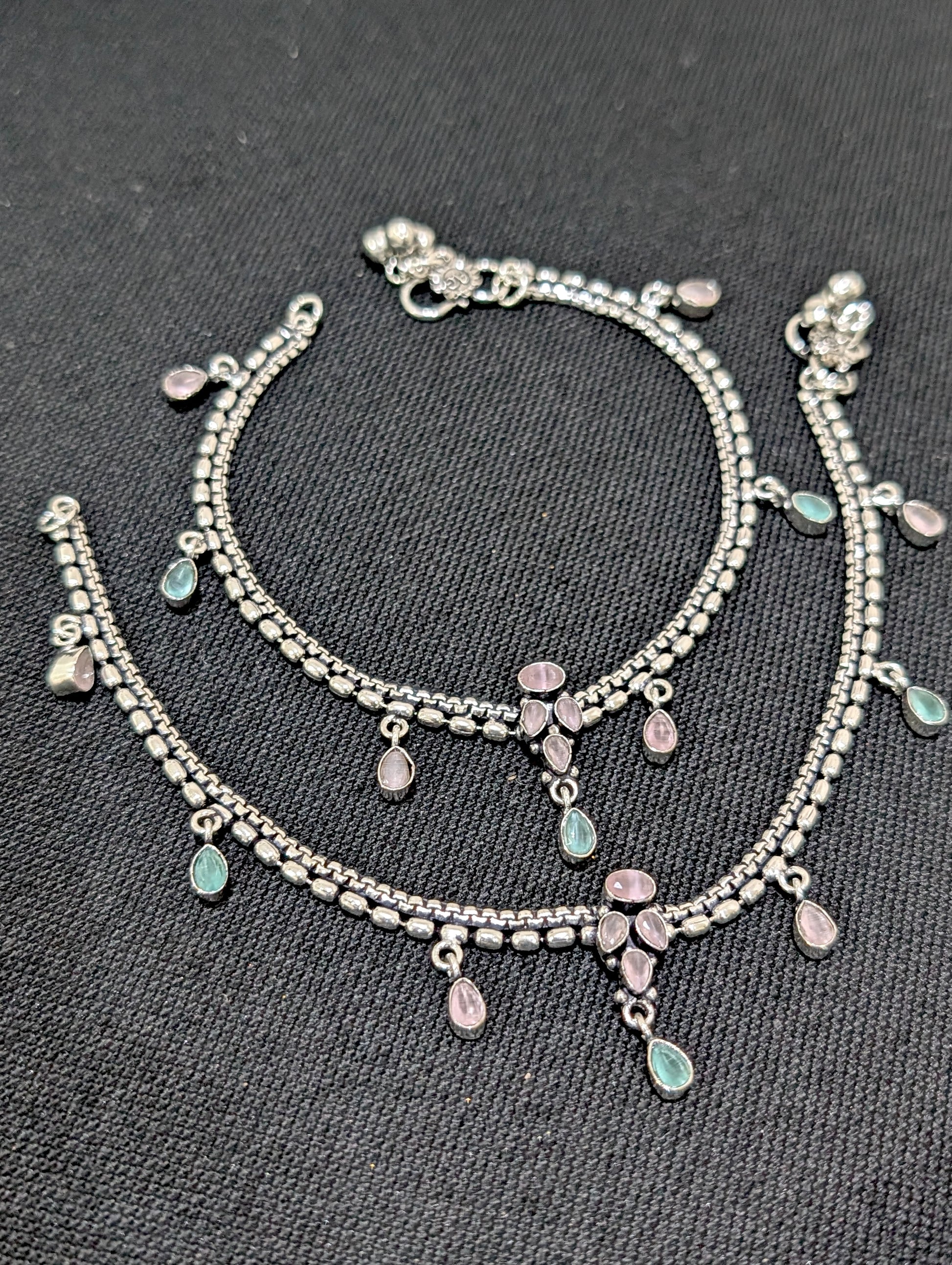 Oxidized Silver plated CZ Anklets - D5 - Simpliful