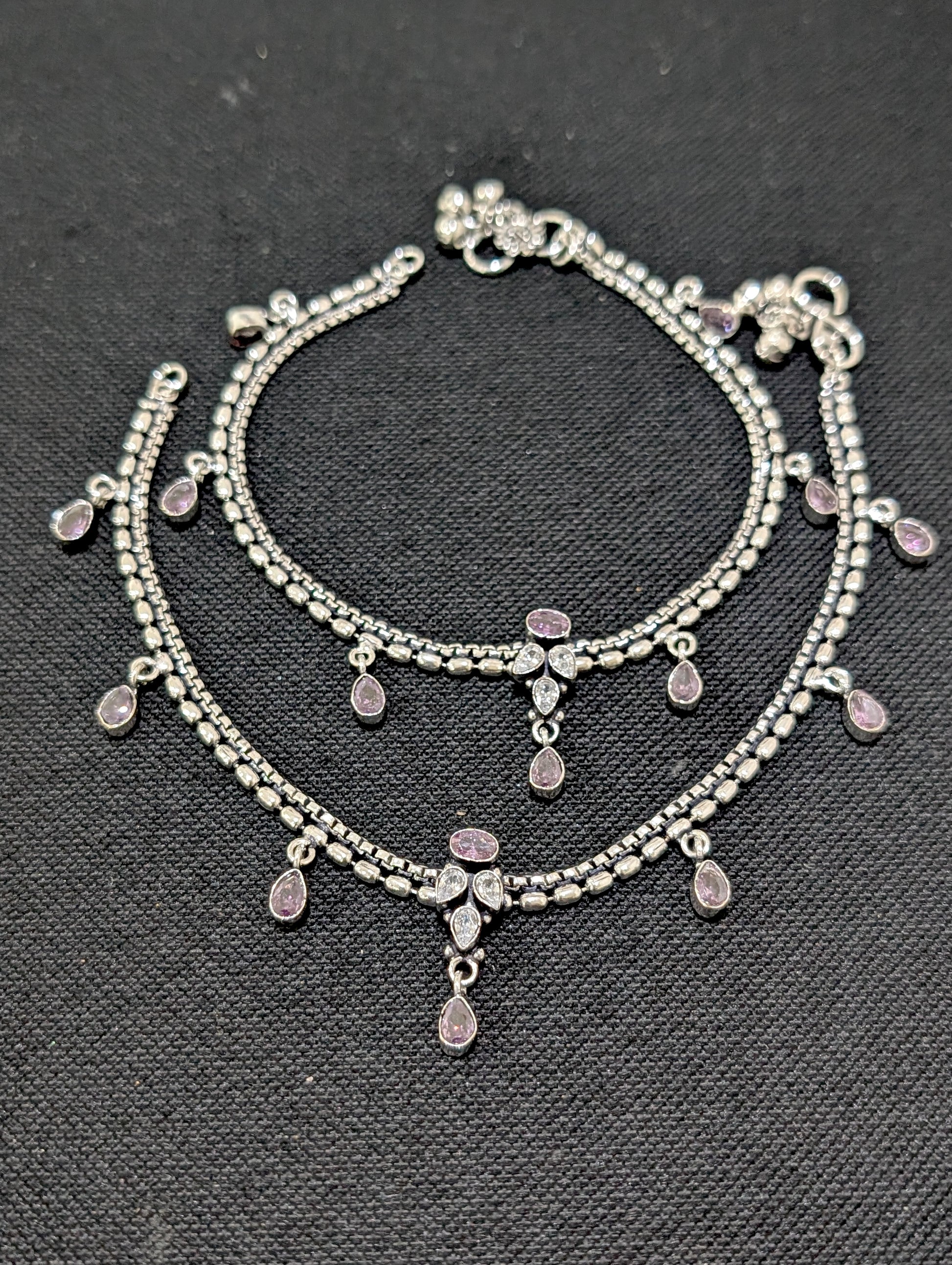 Oxidized Silver plated CZ Anklets - D5 - Simpliful