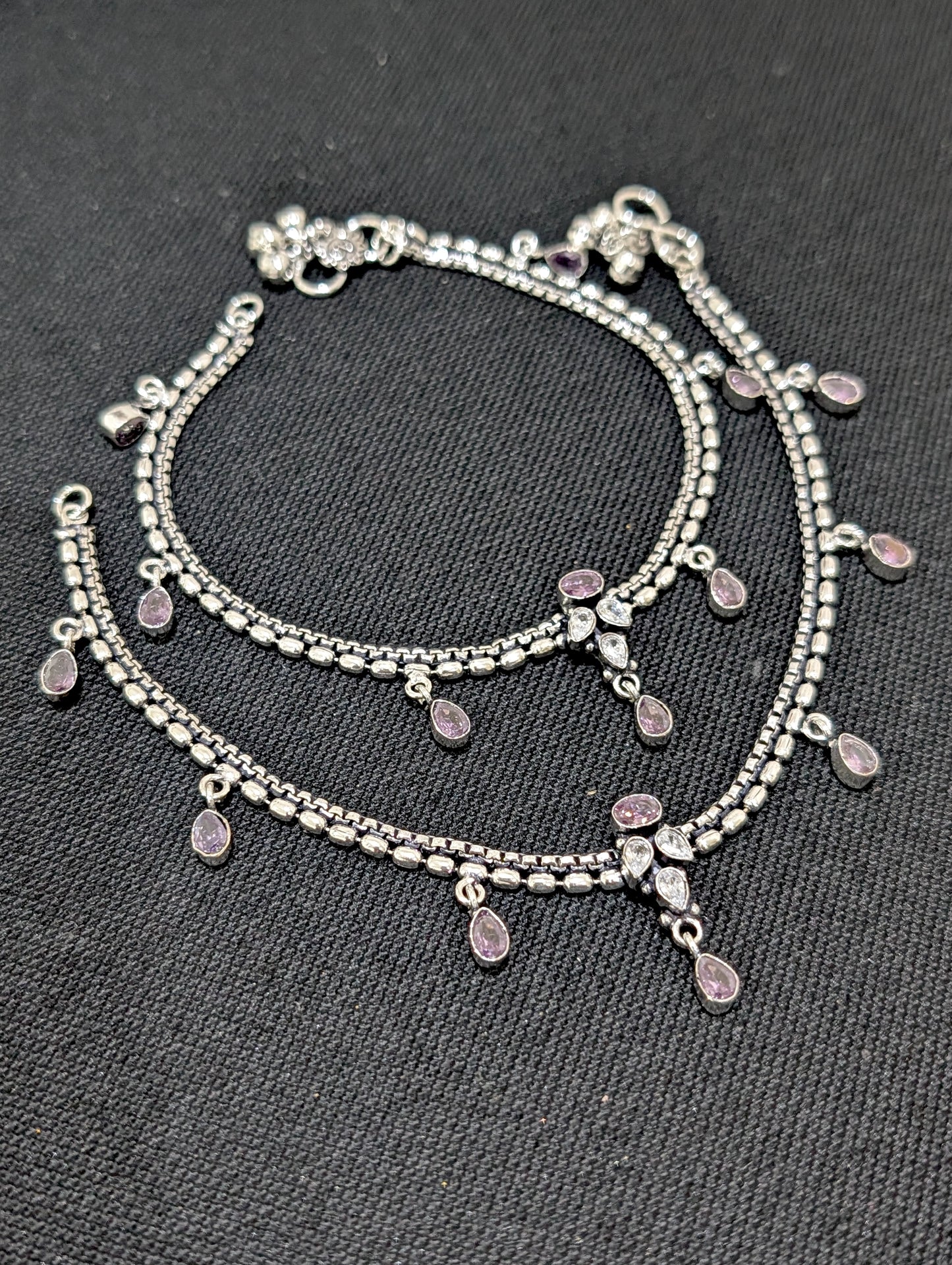 Oxidized Silver plated CZ Anklets - D5 - Simpliful