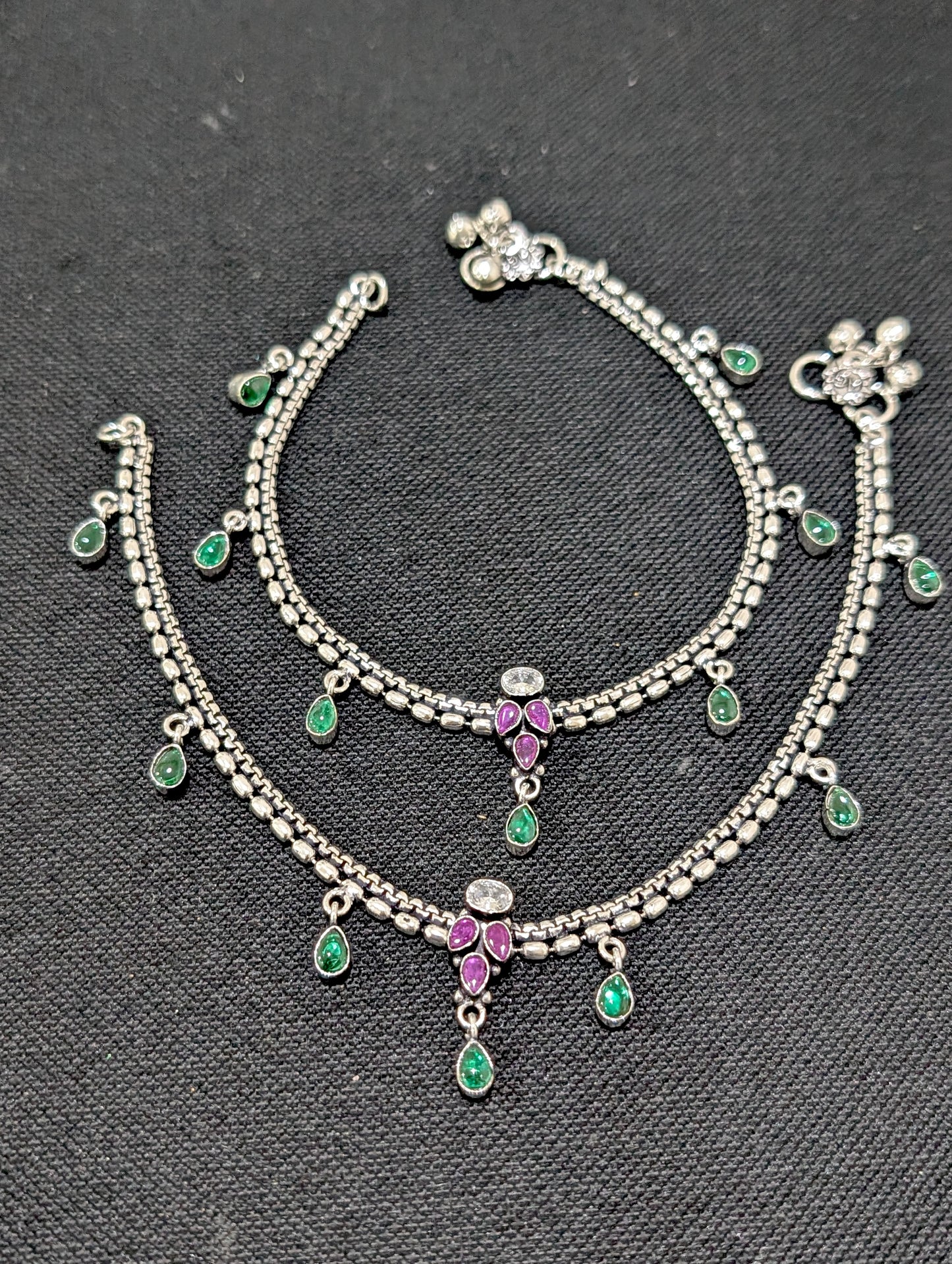 Oxidized Silver plated CZ Anklets - D5 - Simpliful