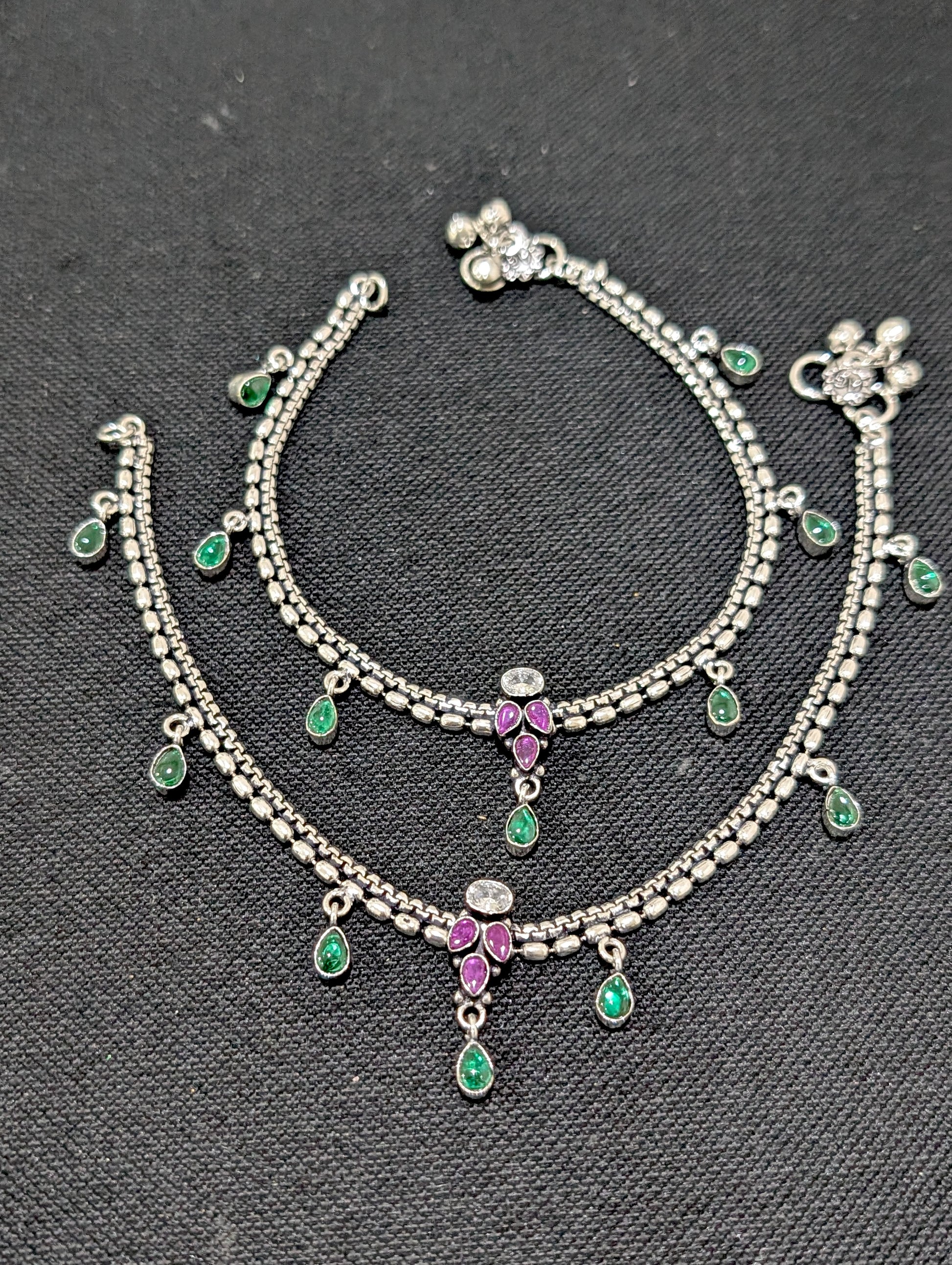 Oxidized Silver plated CZ Anklets - D5 - Simpliful
