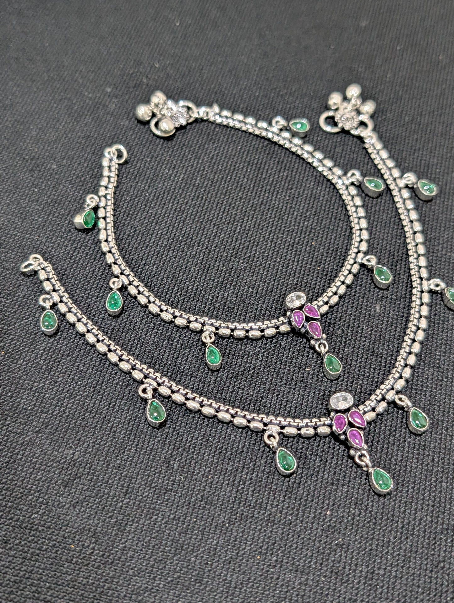 Oxidized Silver plated CZ Anklets - D5 - Simpliful