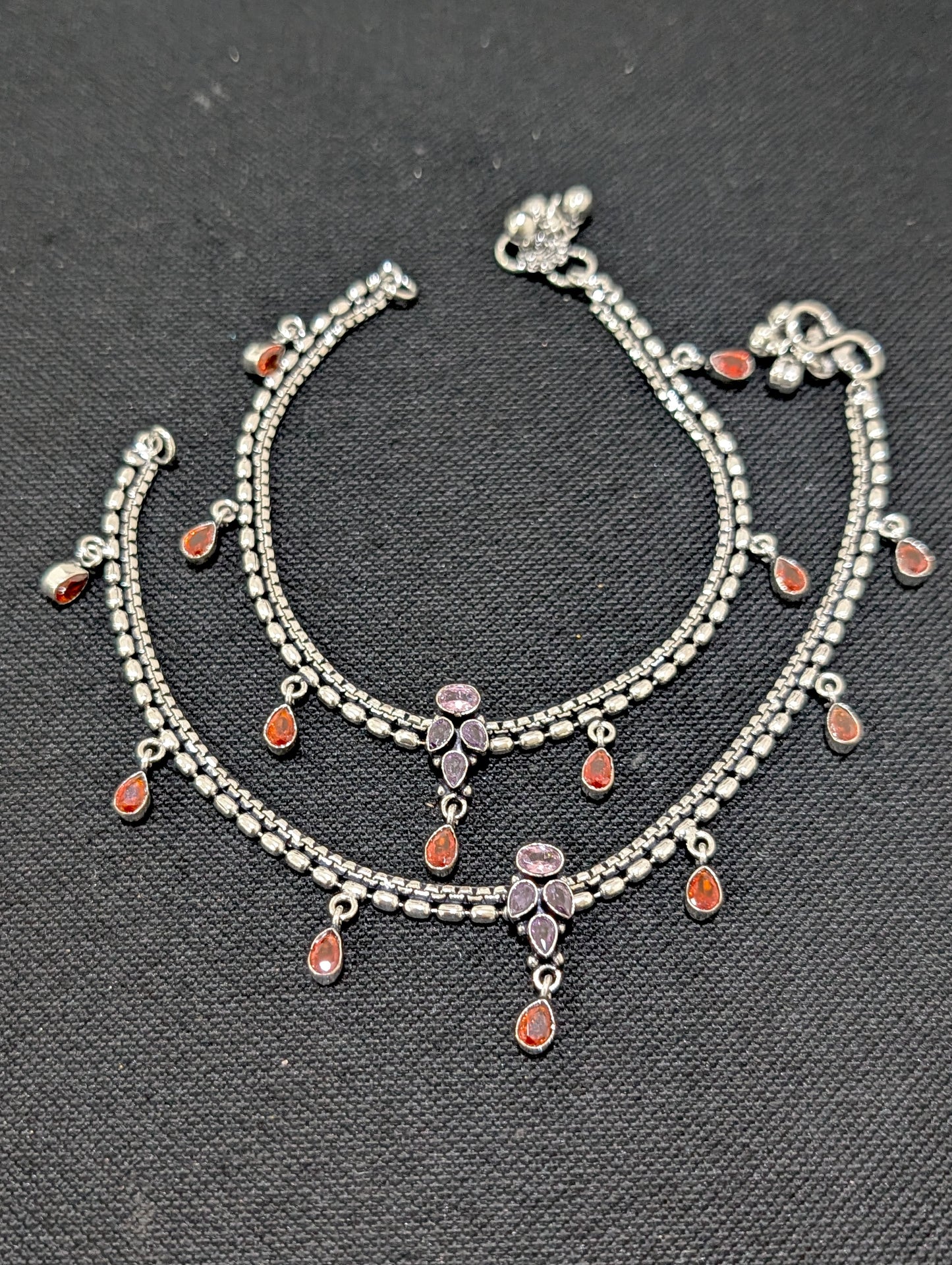 Oxidized Silver plated CZ Anklets - D5 - Simpliful