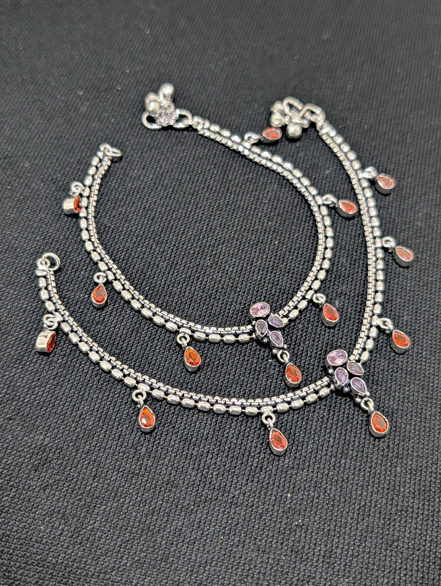 Oxidized Silver plated CZ Anklets - D5 - Simpliful