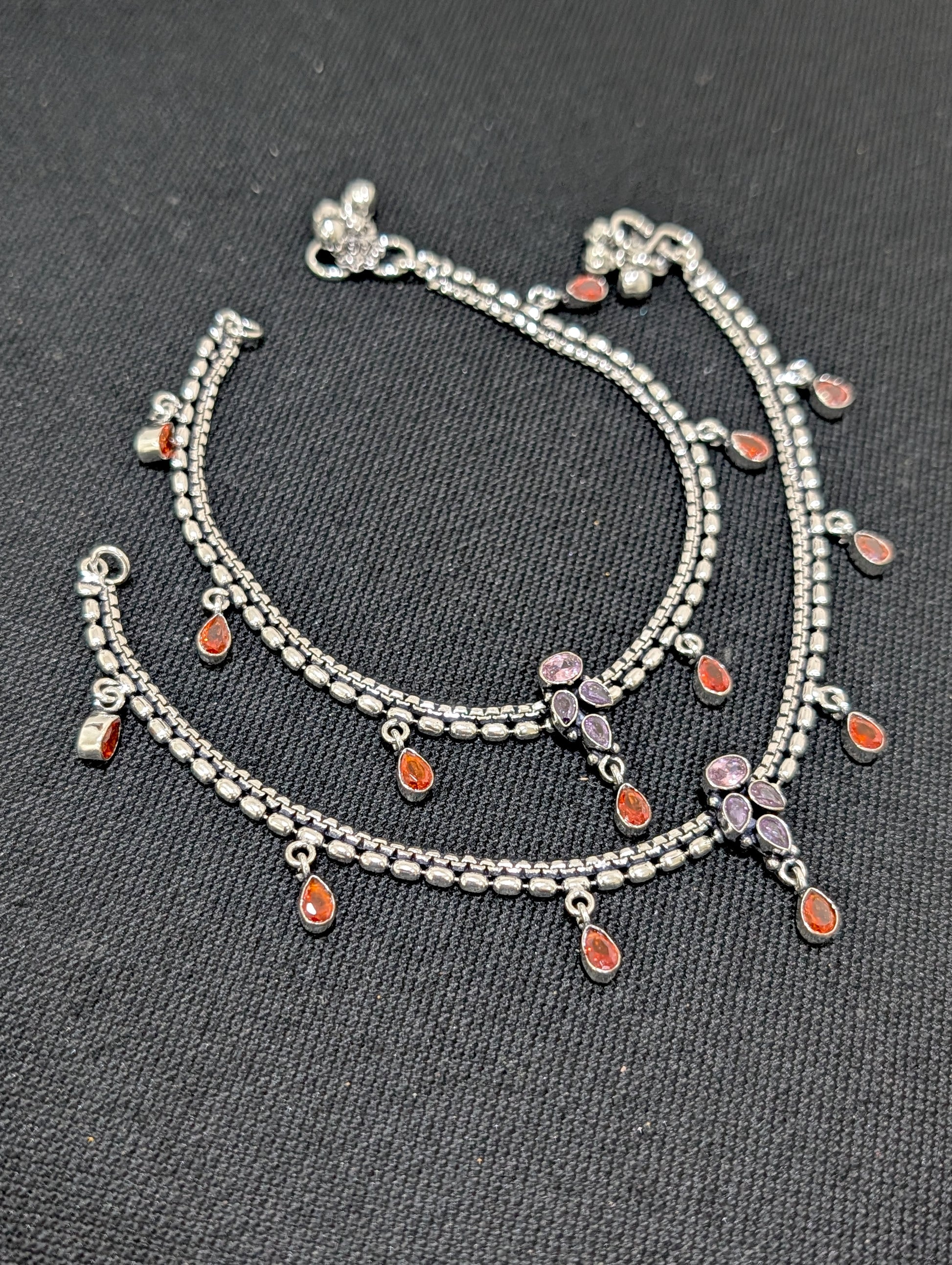 Oxidized Silver plated CZ Anklets - D5 - Simpliful