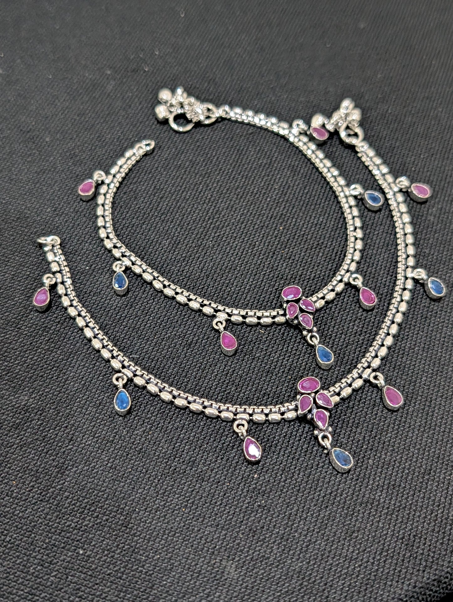 Oxidized Silver plated CZ Anklets - D5 - Simpliful