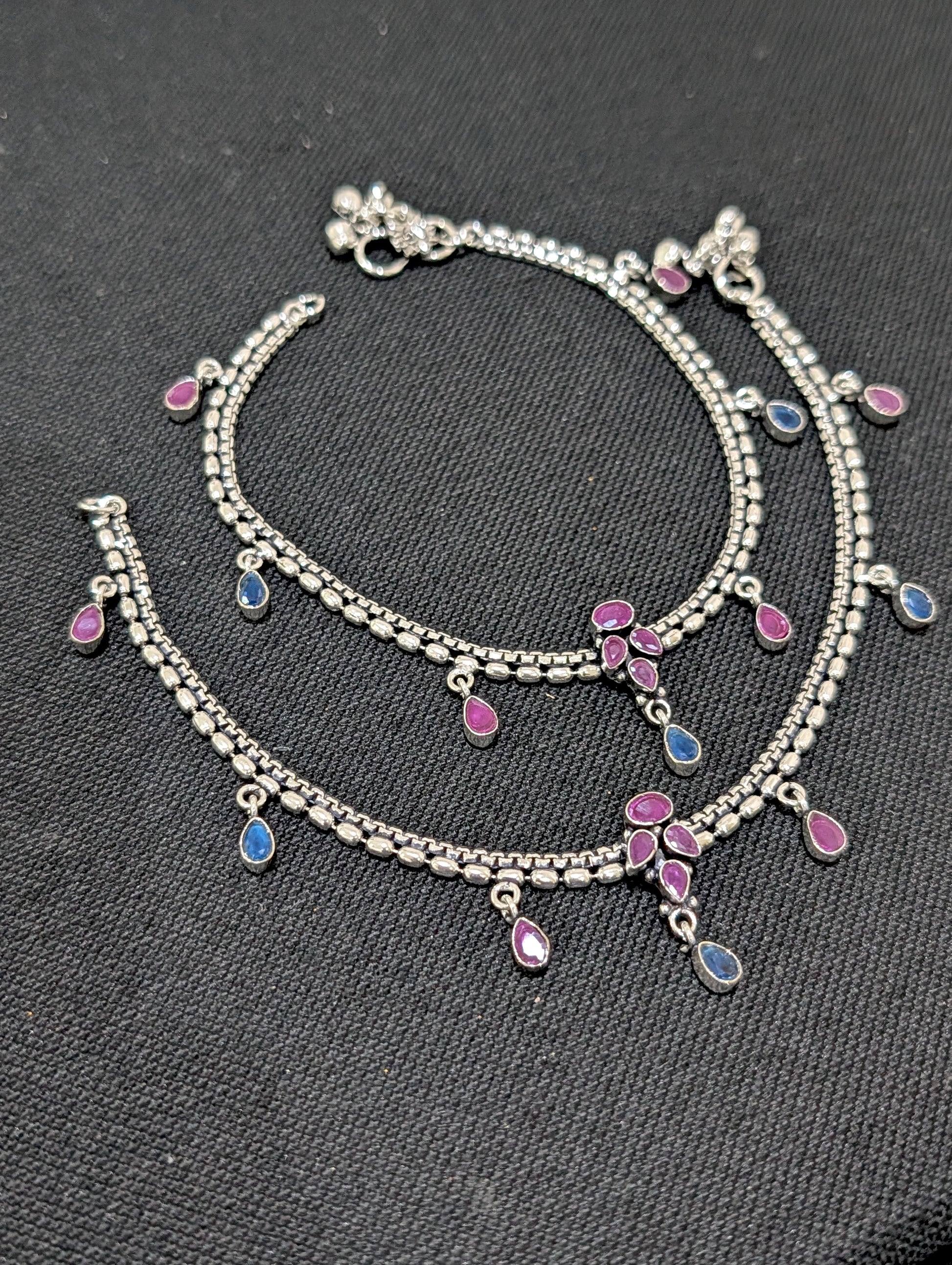 Oxidized Silver plated CZ Anklets - D5 - Simpliful
