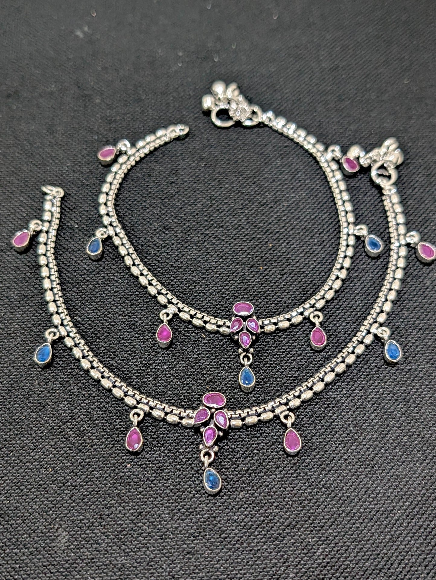 Oxidized Silver plated CZ Anklets - D5 - Simpliful