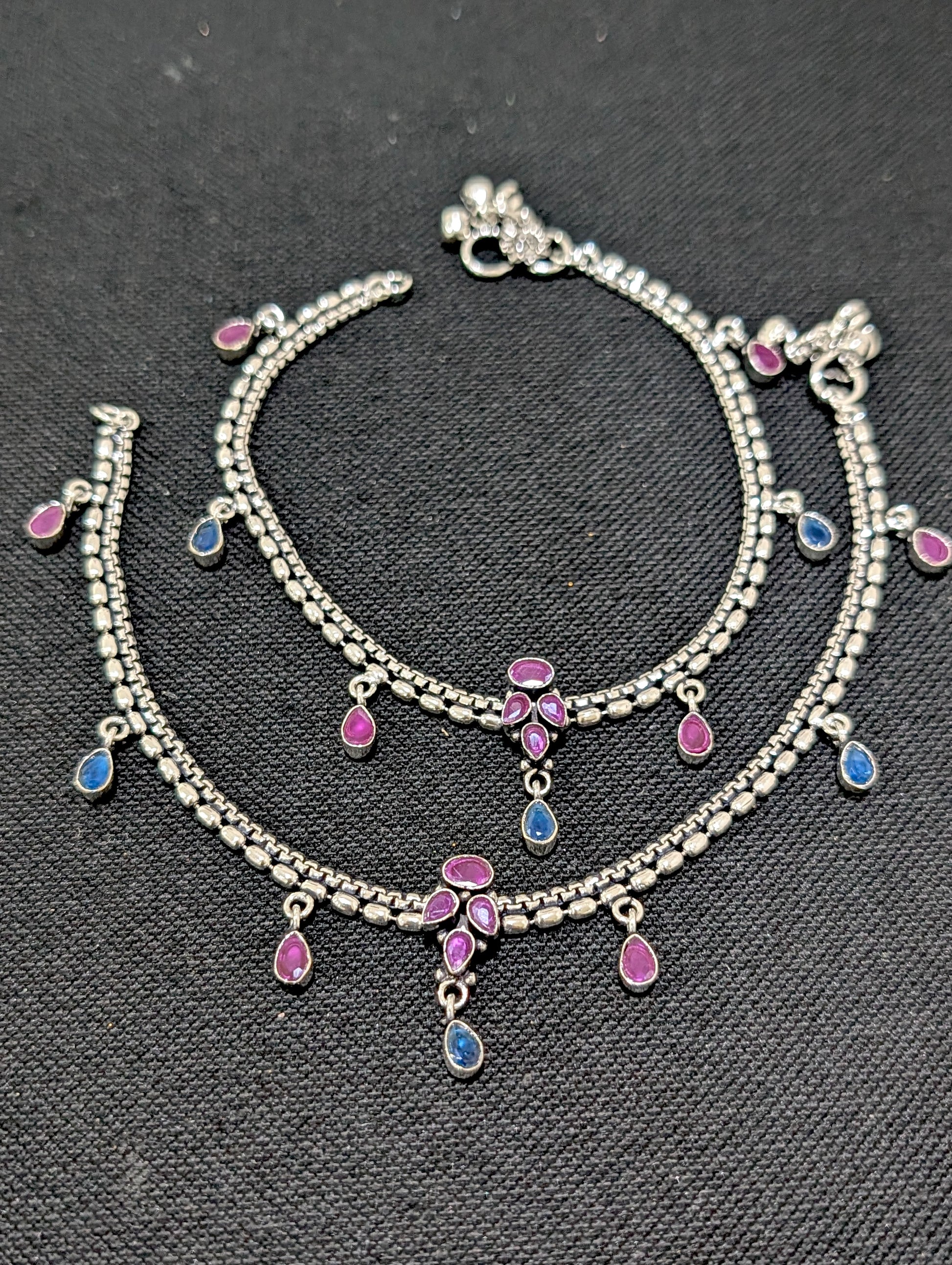 Oxidized Silver plated CZ Anklets - D5 - Simpliful