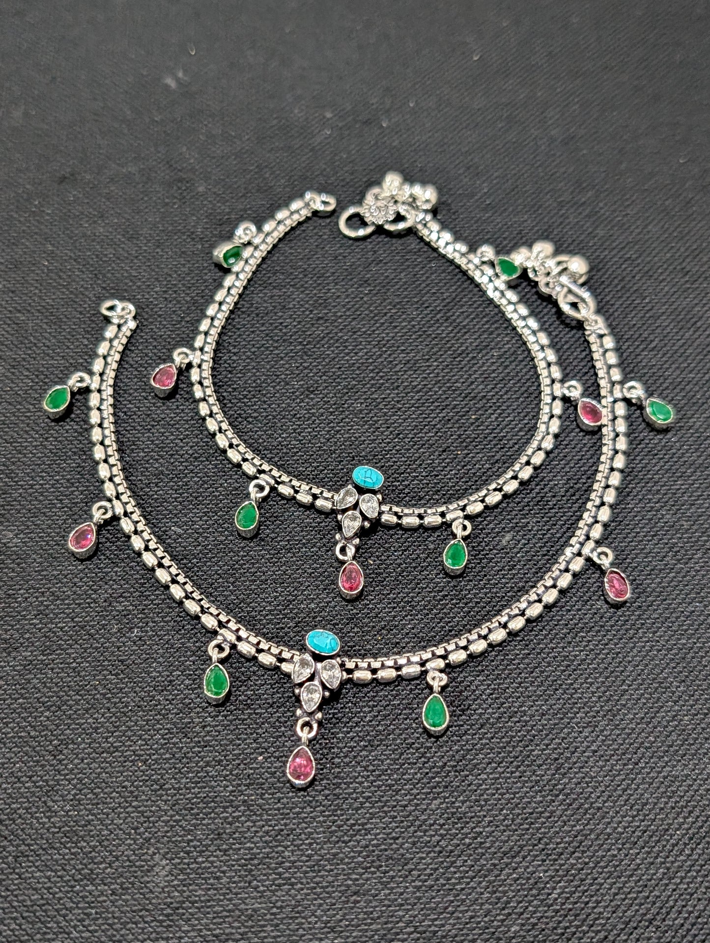 Oxidized Silver plated CZ Anklets - D5 - Simpliful