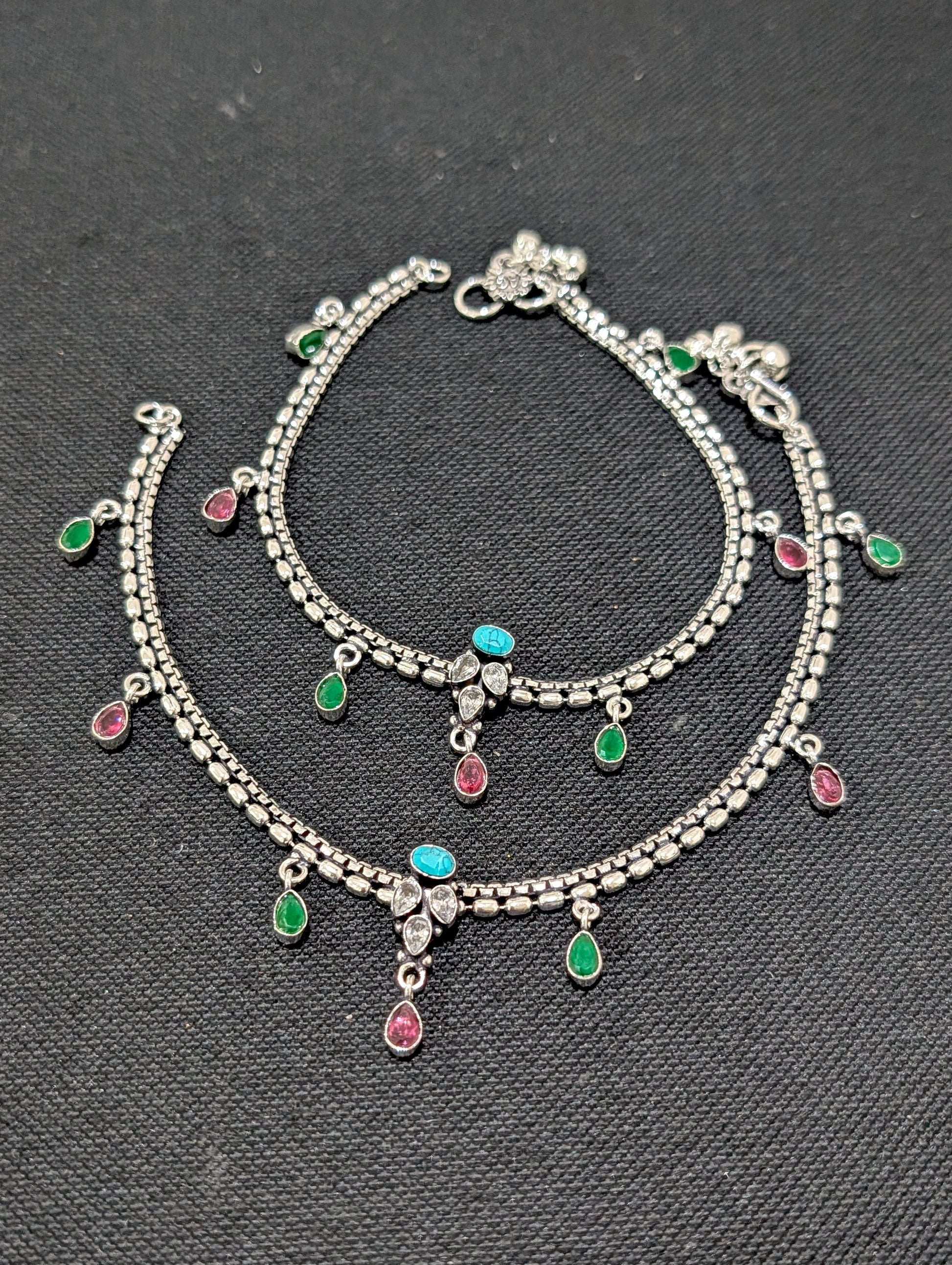 Oxidized Silver plated CZ Anklets - D5 - Simpliful