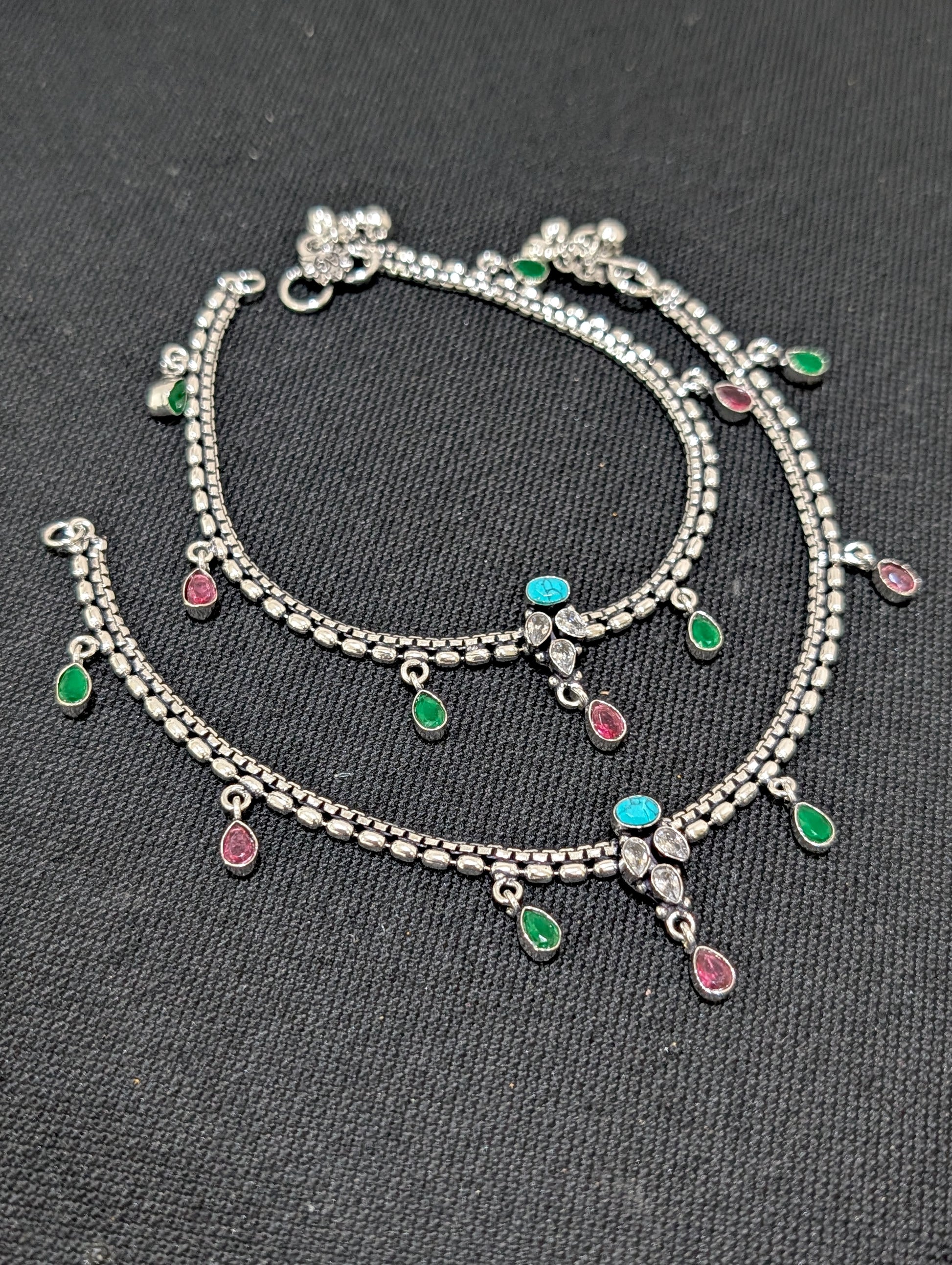 Oxidized Silver plated CZ Anklets - D5 - Simpliful