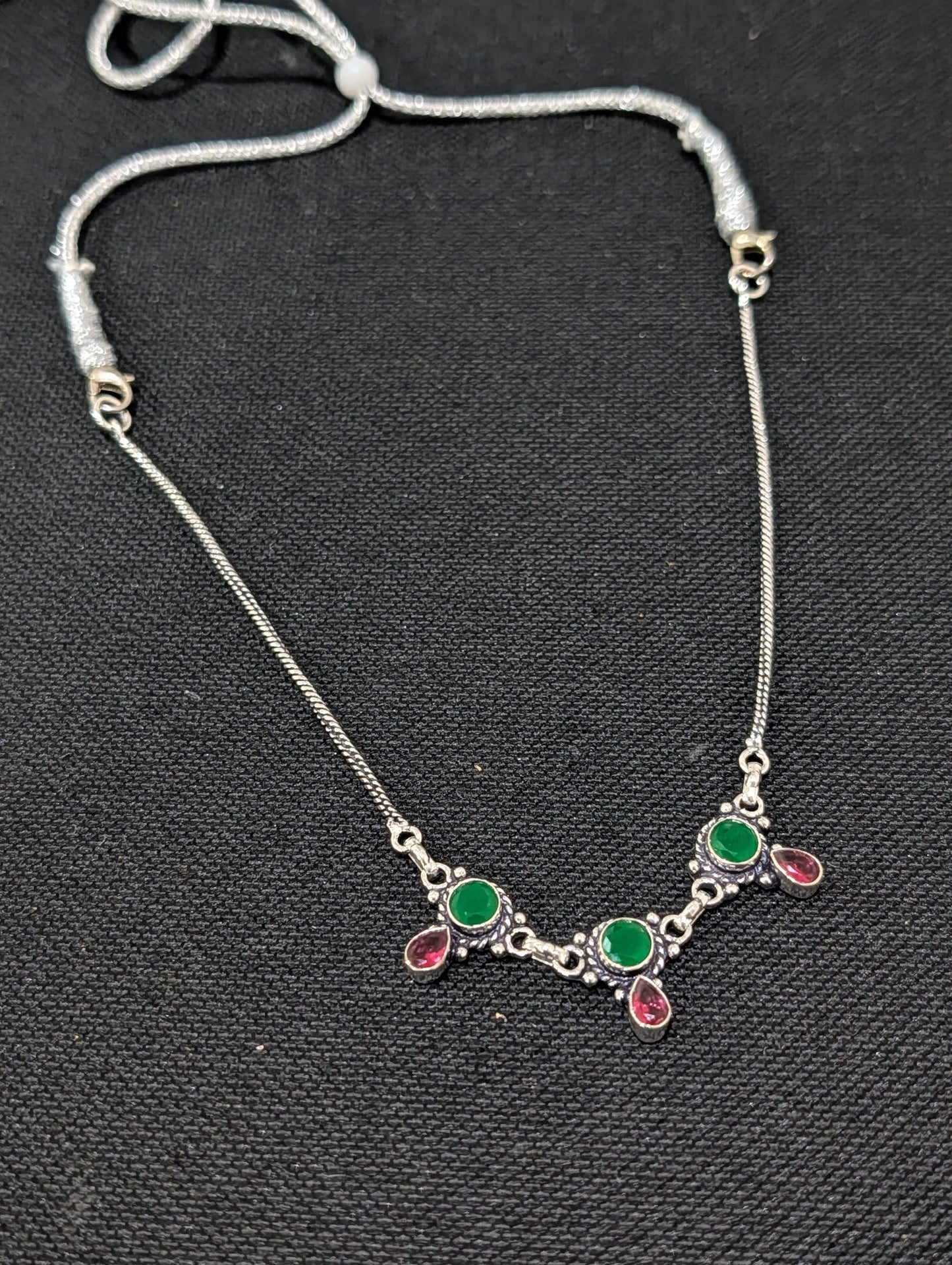 Oxidized silver 3 charm CZ Choker Necklace - Simpliful