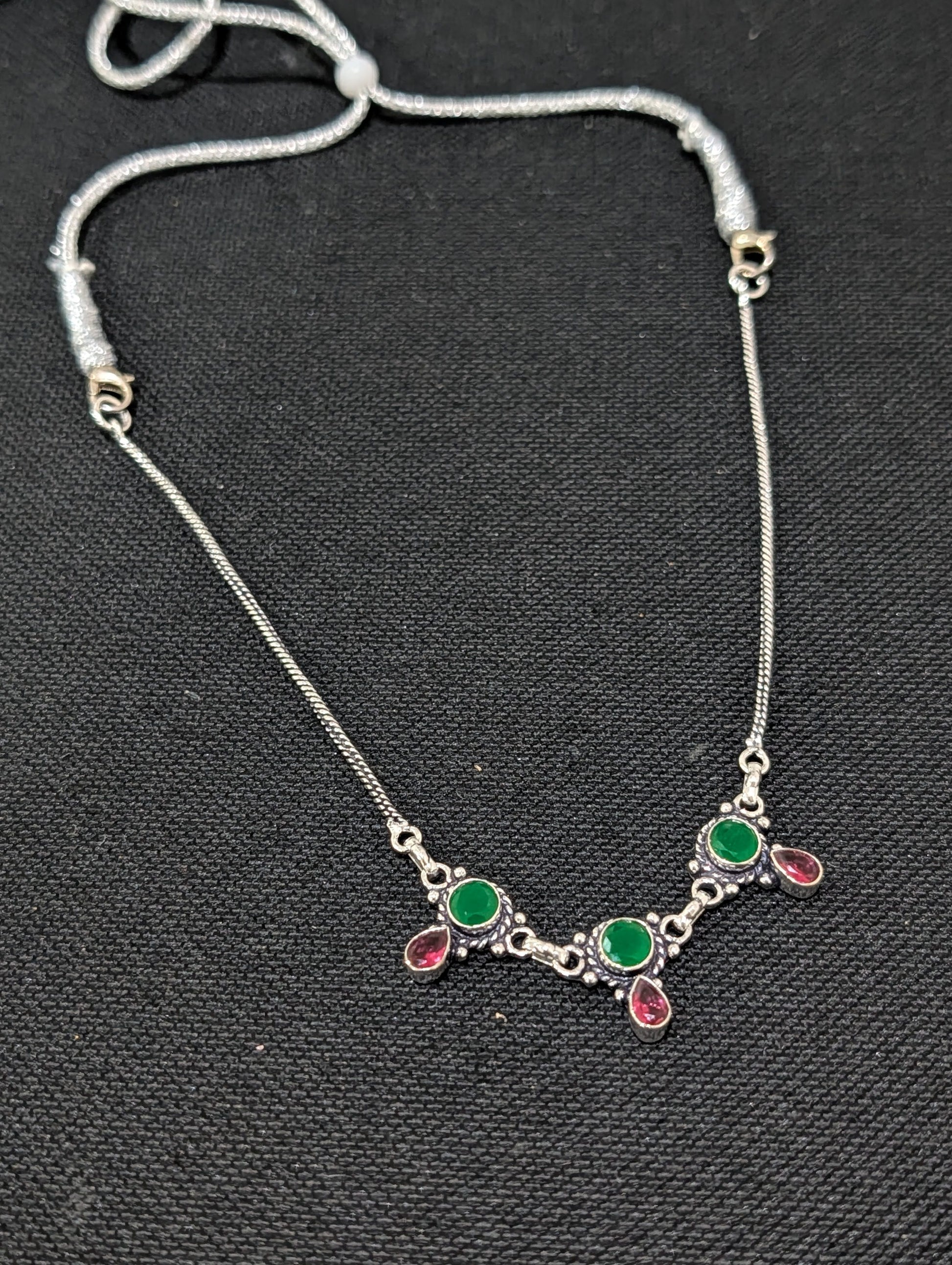 Oxidized silver 3 charm CZ Choker Necklace - Simpliful