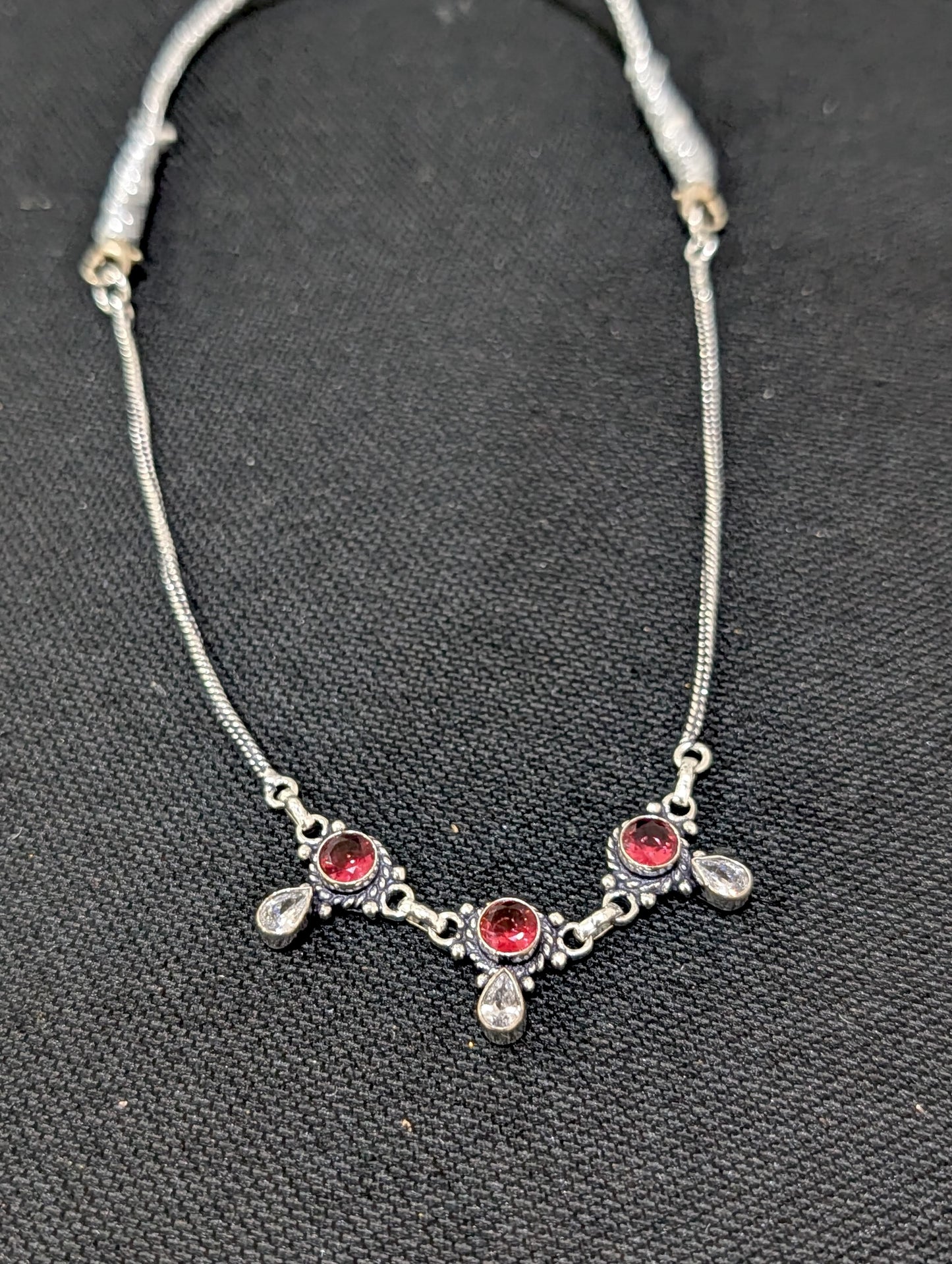 Oxidized silver 3 charm CZ Choker Necklace - Simpliful