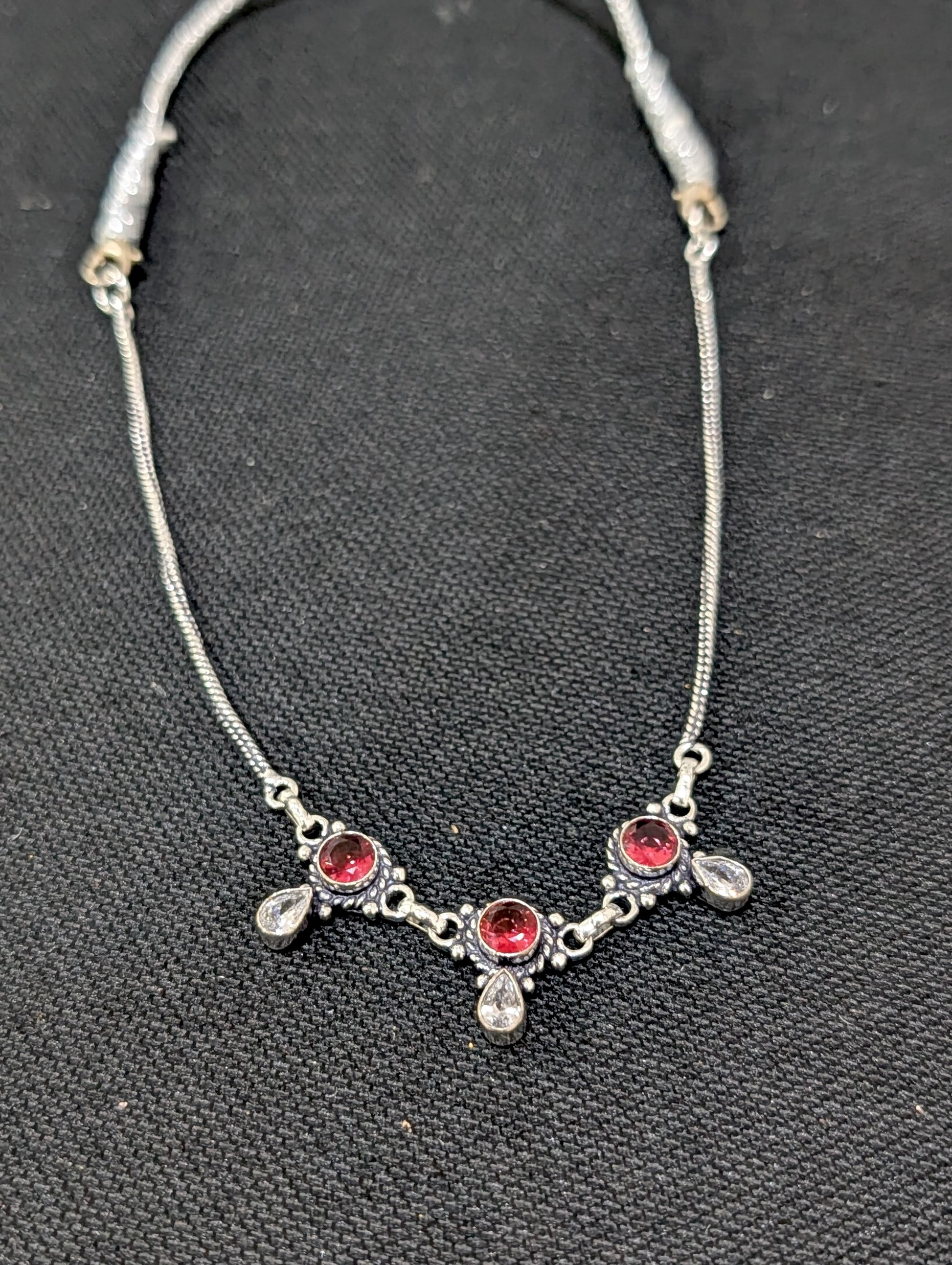 Oxidized silver 3 charm CZ Choker Necklace - Simpliful