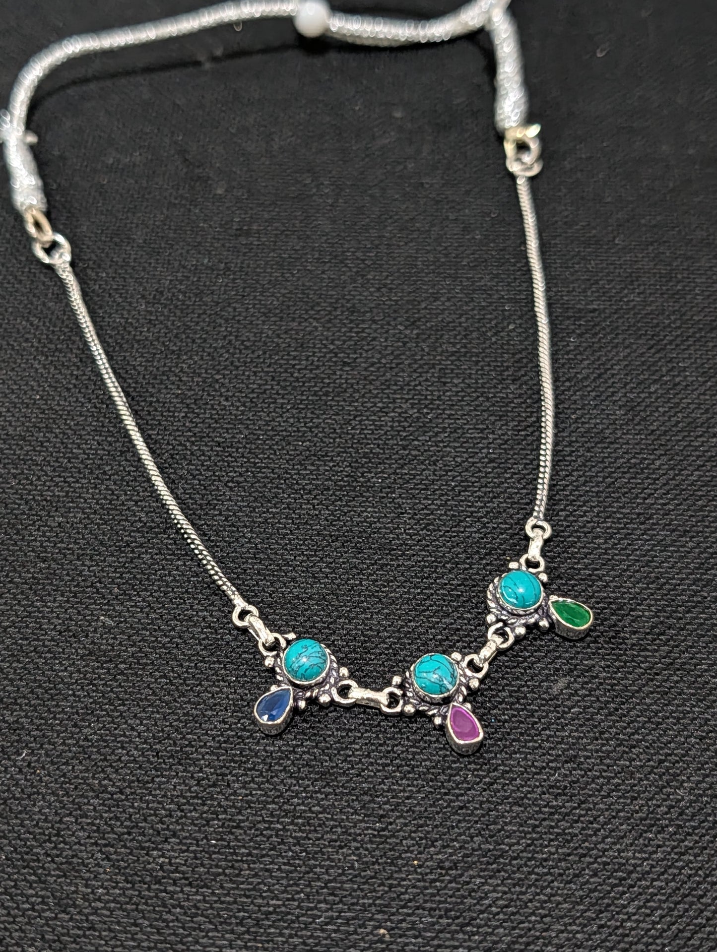 Oxidized silver 3 charm CZ Choker Necklace - Simpliful