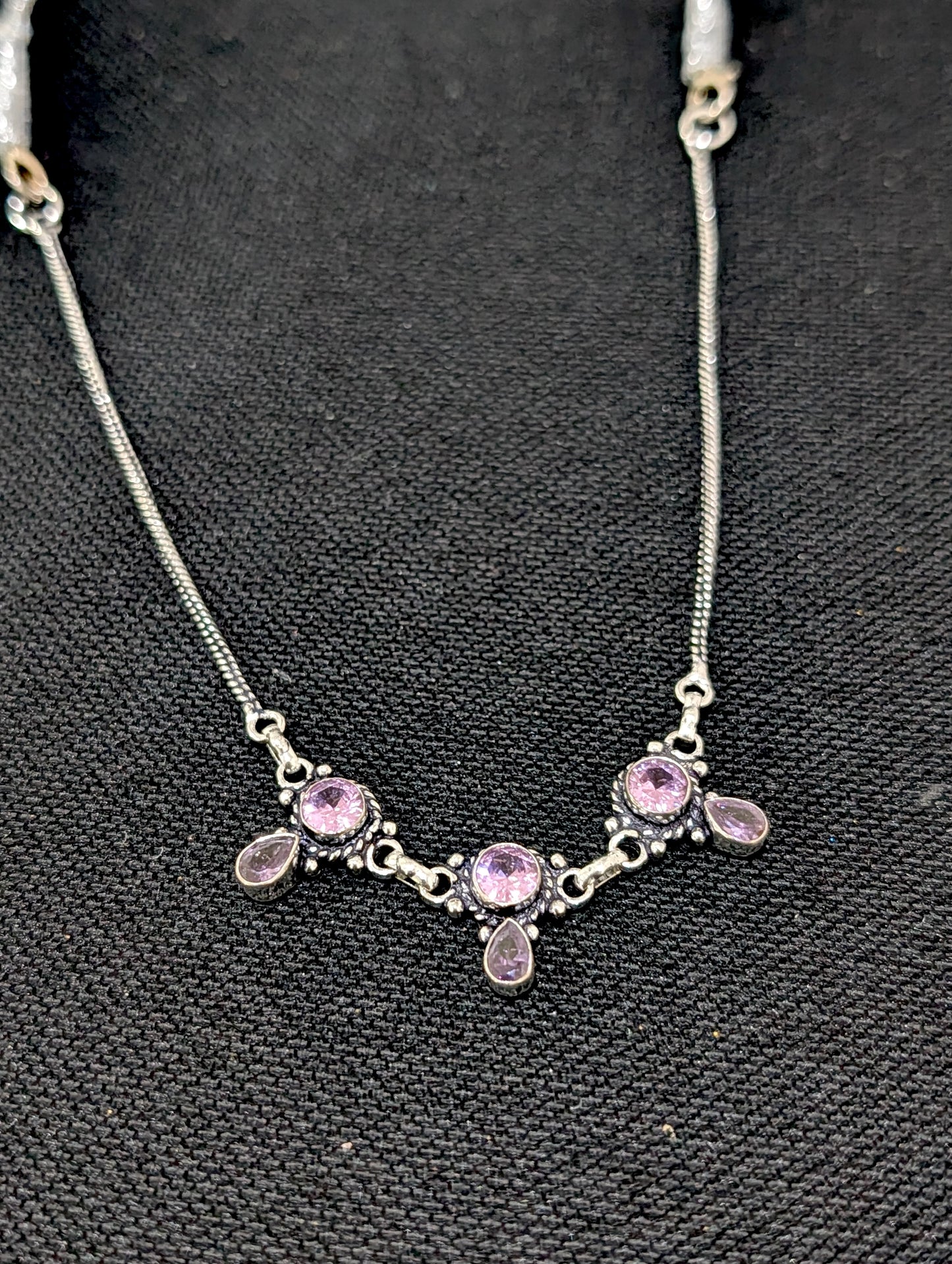 Oxidized silver 3 charm CZ Choker Necklace - Simpliful
