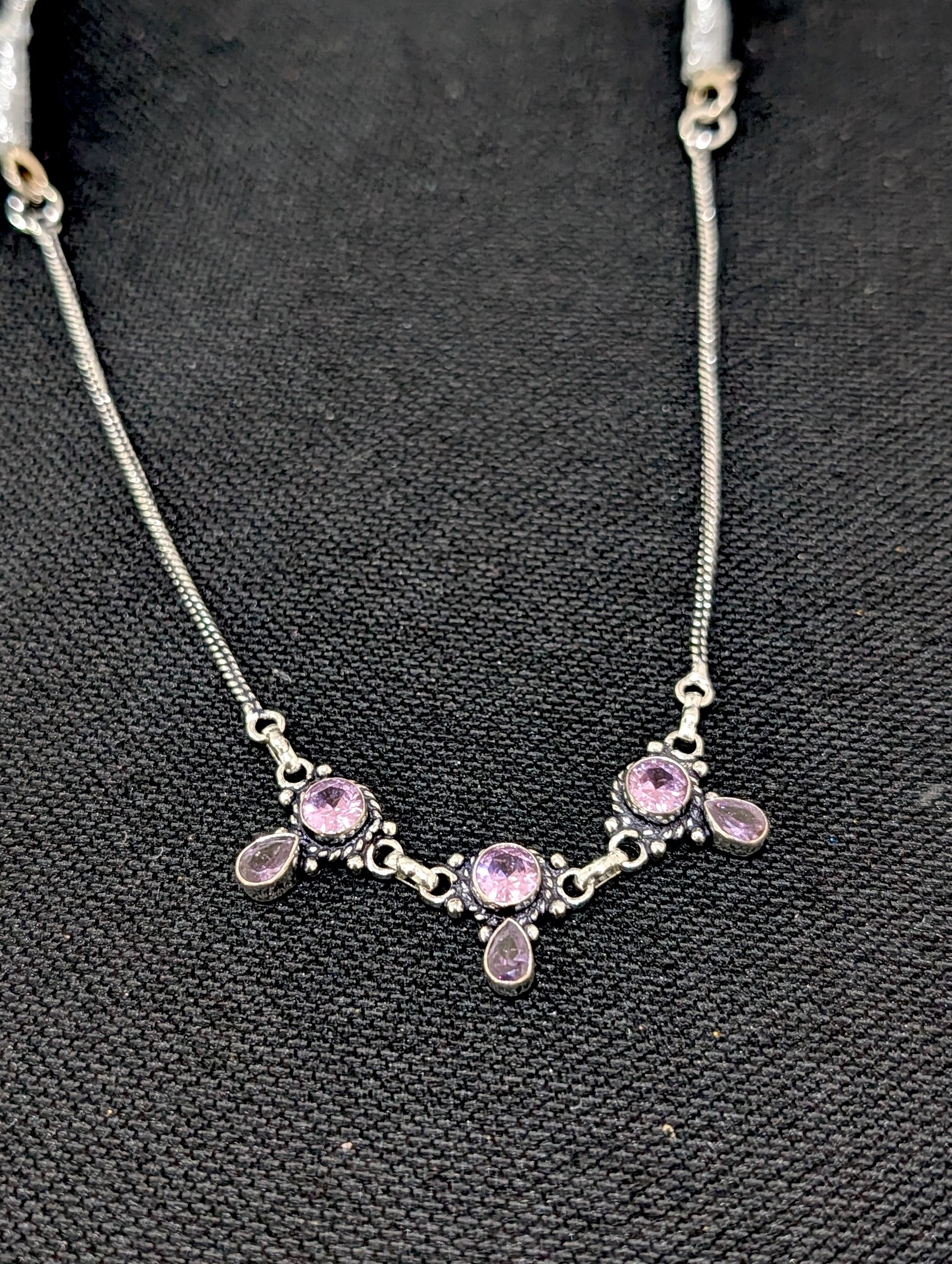 Oxidized silver 3 charm CZ Choker Necklace - Simpliful