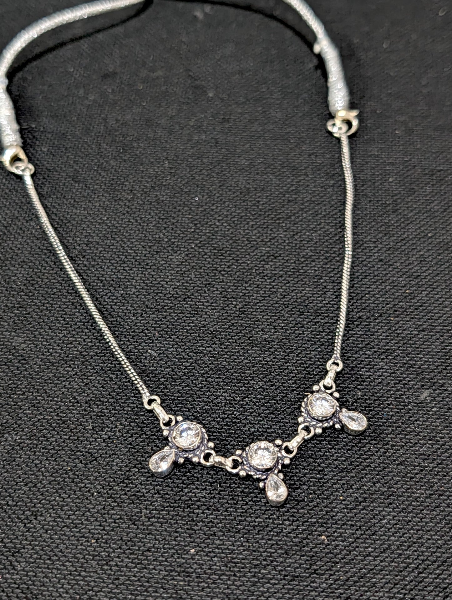 Oxidized silver 3 charm CZ Choker Necklace - Simpliful