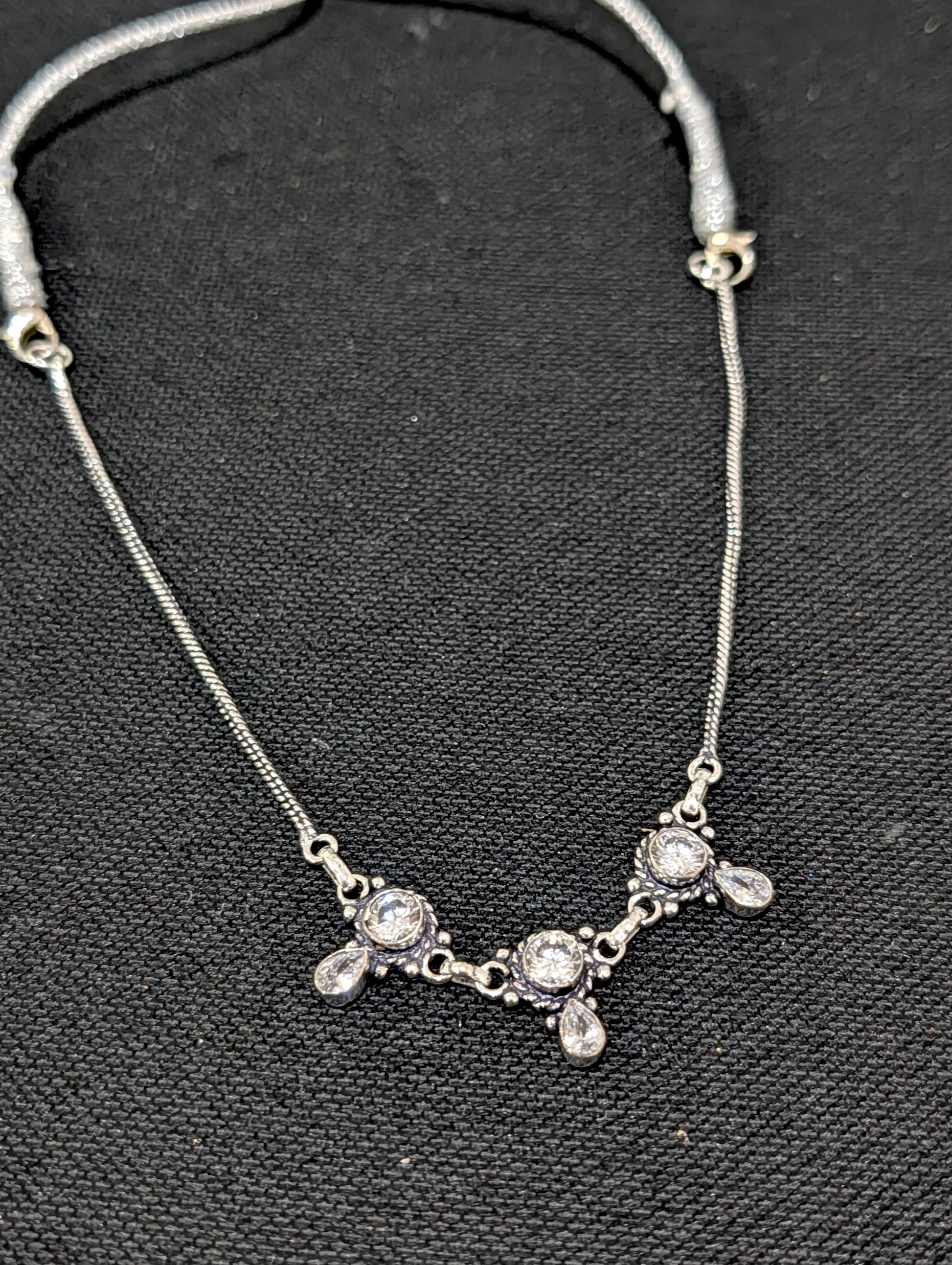 Oxidized silver 3 charm CZ Choker Necklace - Simpliful