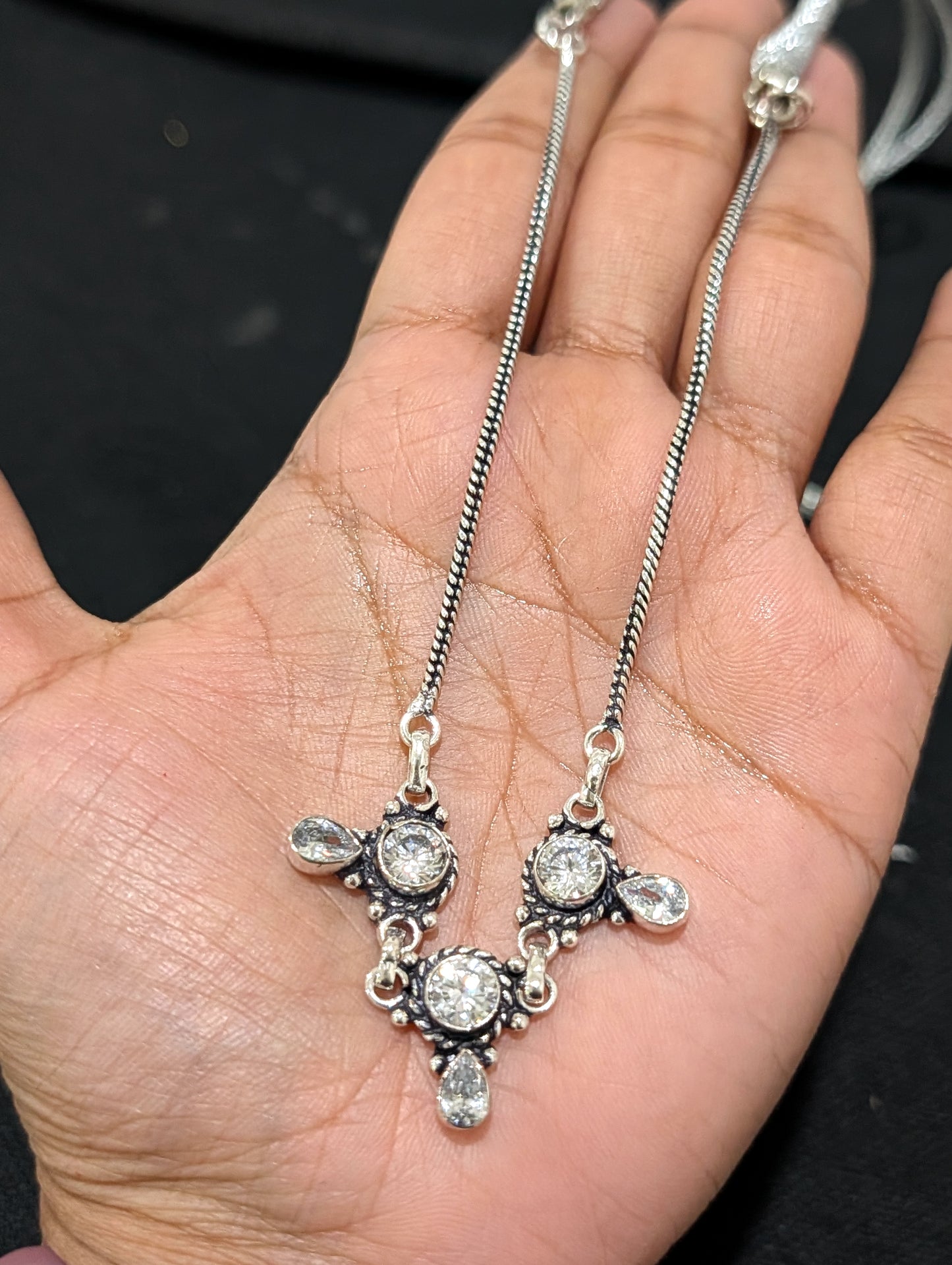 Oxidized silver 3 charm CZ Choker Necklace - Simpliful