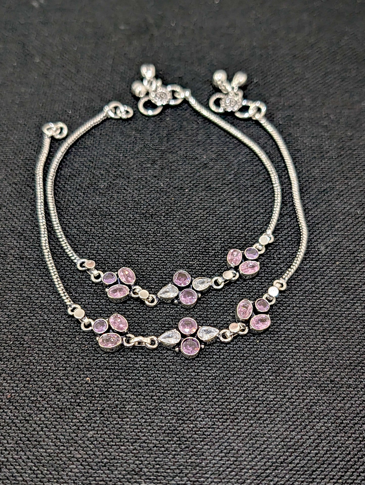 Oxidized Silver plated CZ Anklets - D6 - Simpliful