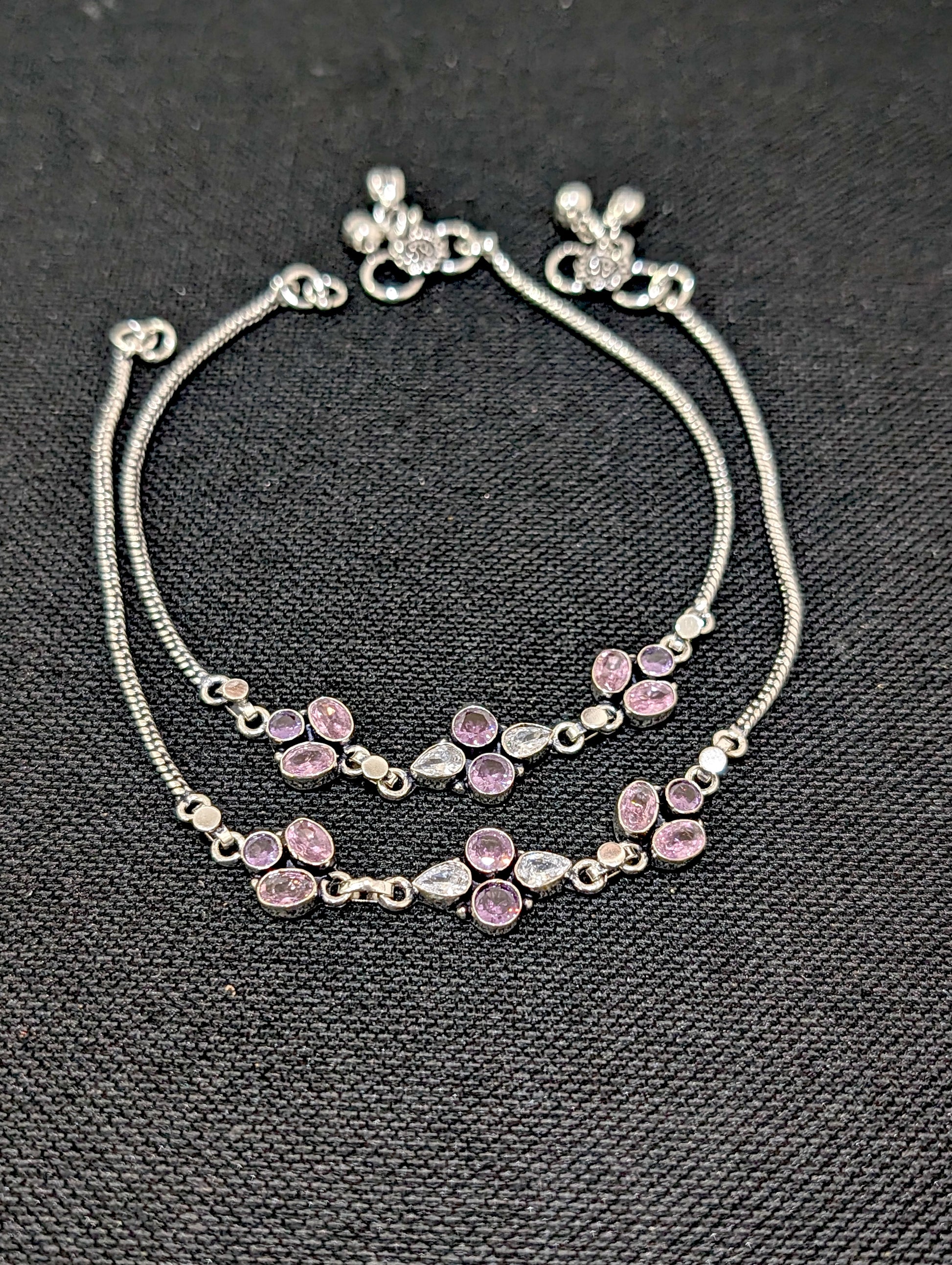 Oxidized Silver plated CZ Anklets - D6 - Simpliful