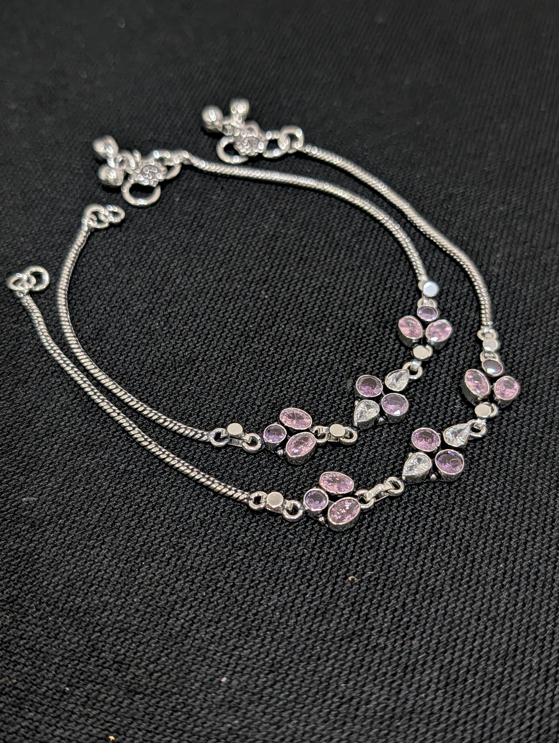 Oxidized Silver plated CZ Anklets - D6 - Simpliful
