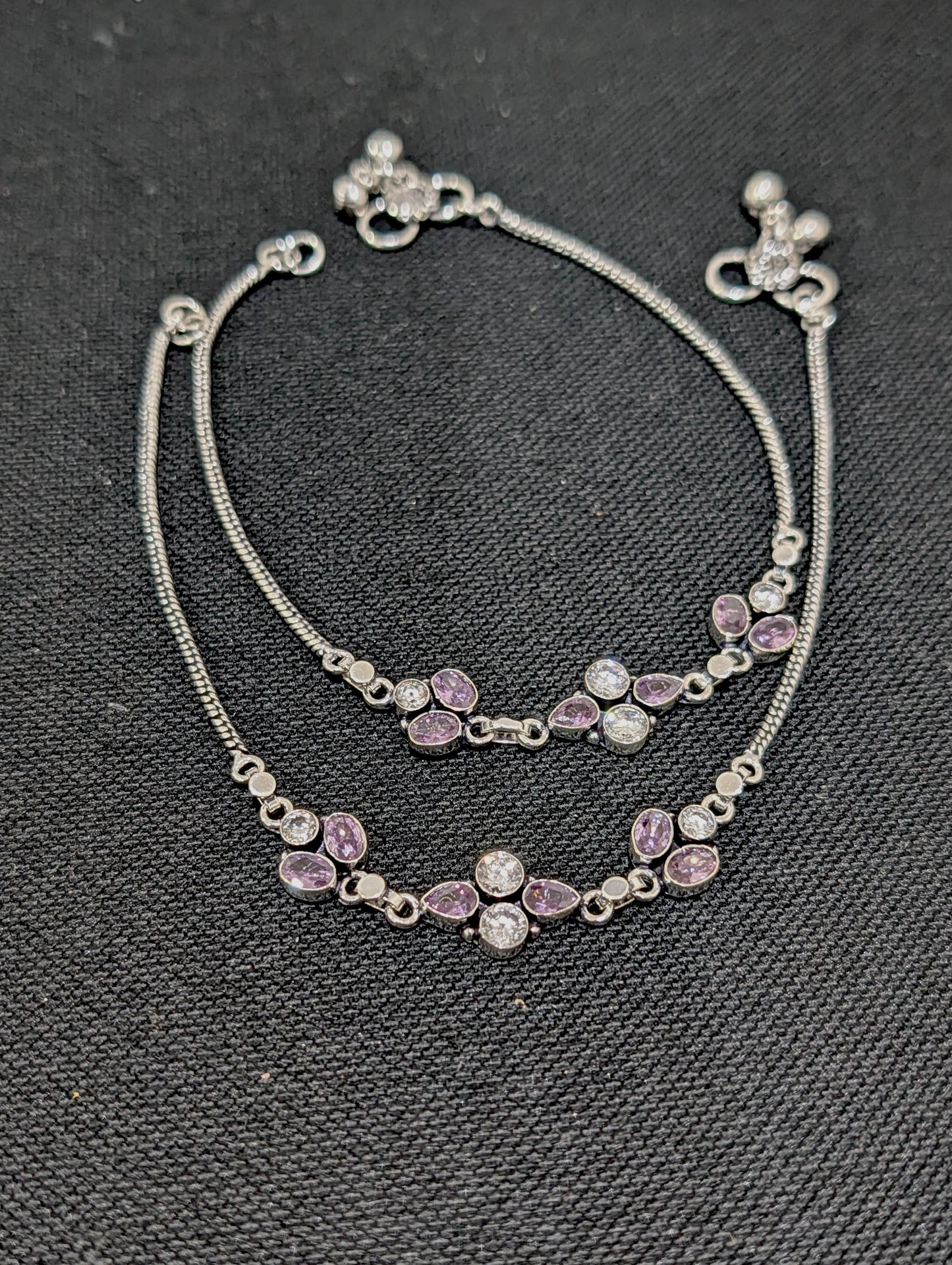 Oxidized Silver plated CZ Anklets - D6 - Simpliful