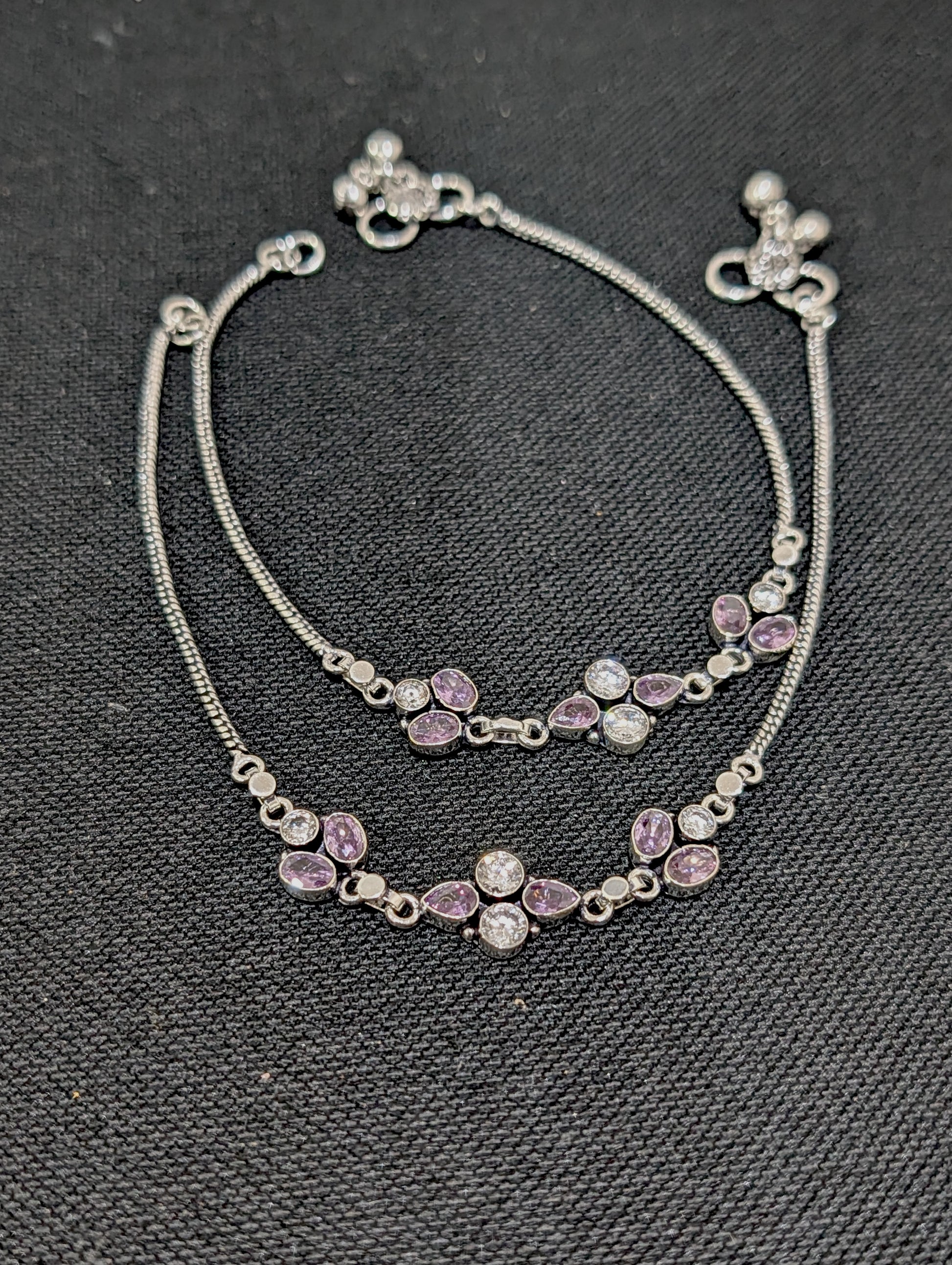 Oxidized Silver plated CZ Anklets - D6 - Simpliful