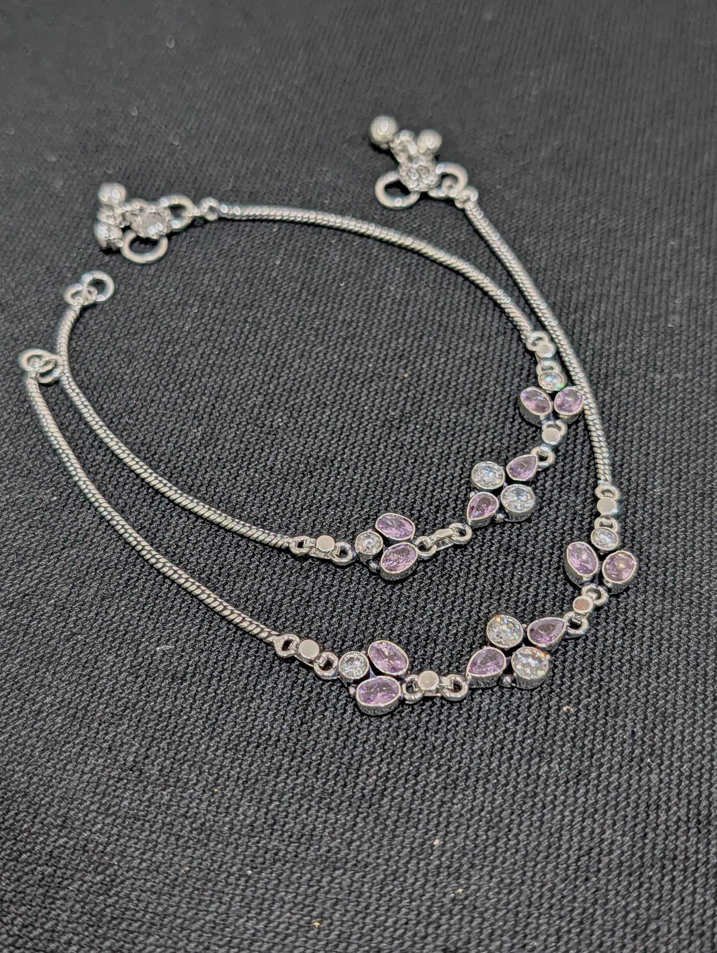 Oxidized Silver plated CZ Anklets - D6 - Simpliful