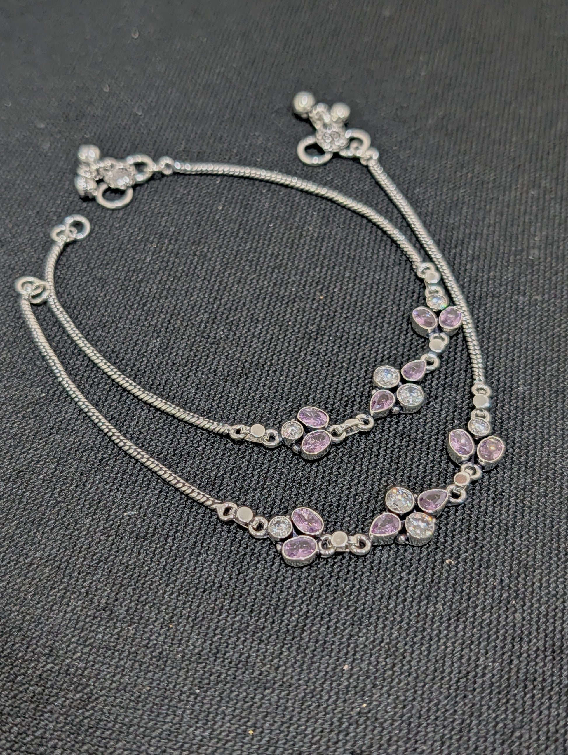 Oxidized Silver plated CZ Anklets - D6 - Simpliful