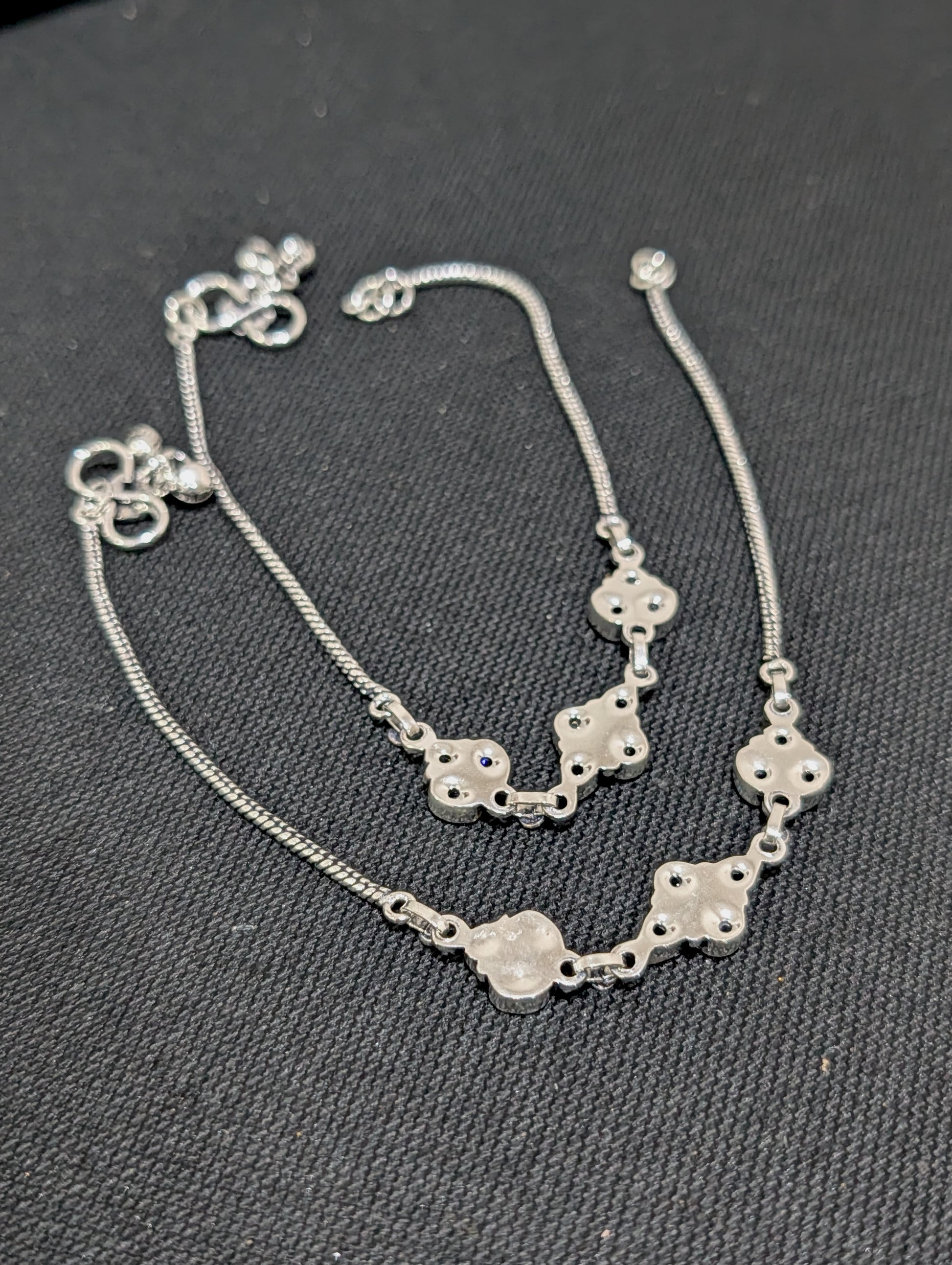Oxidized Silver plated CZ Anklets - D6 - Simpliful