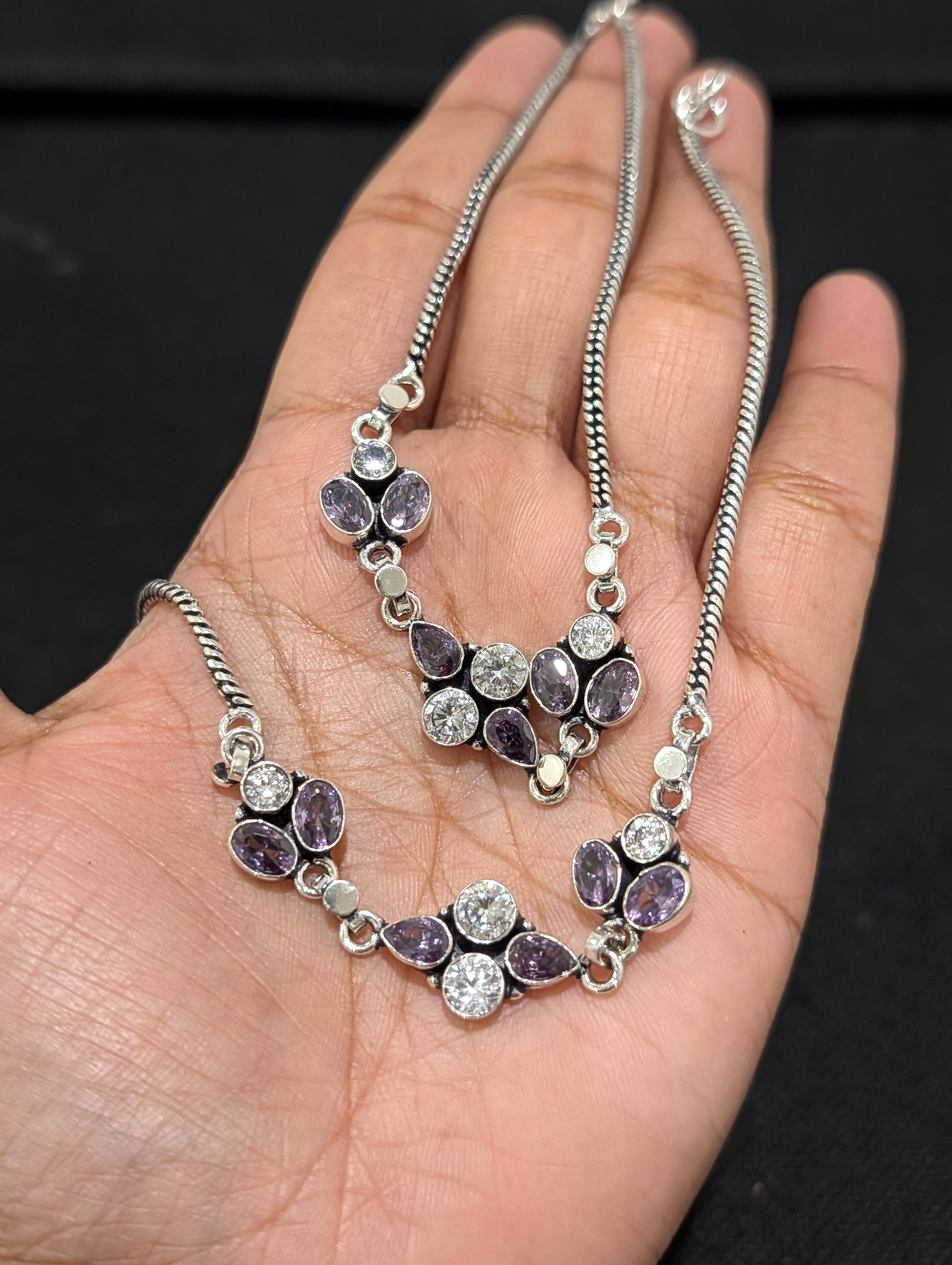 Oxidized Silver plated CZ Anklets - D6 - Simpliful