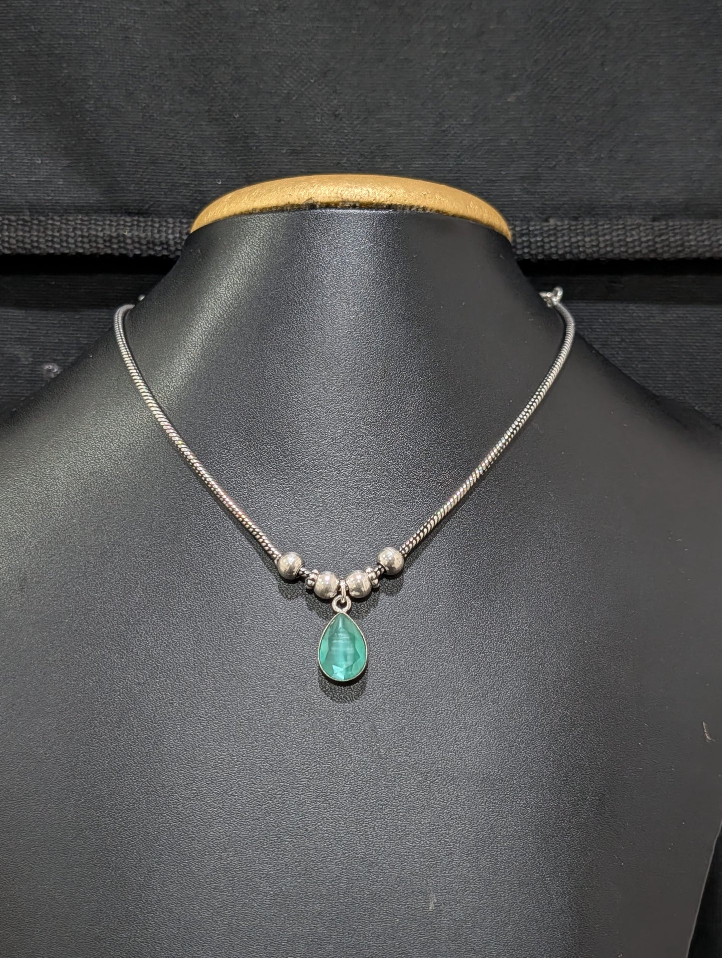 Oxidized silver Teardrop charm CZ Choker Necklace - Simpliful