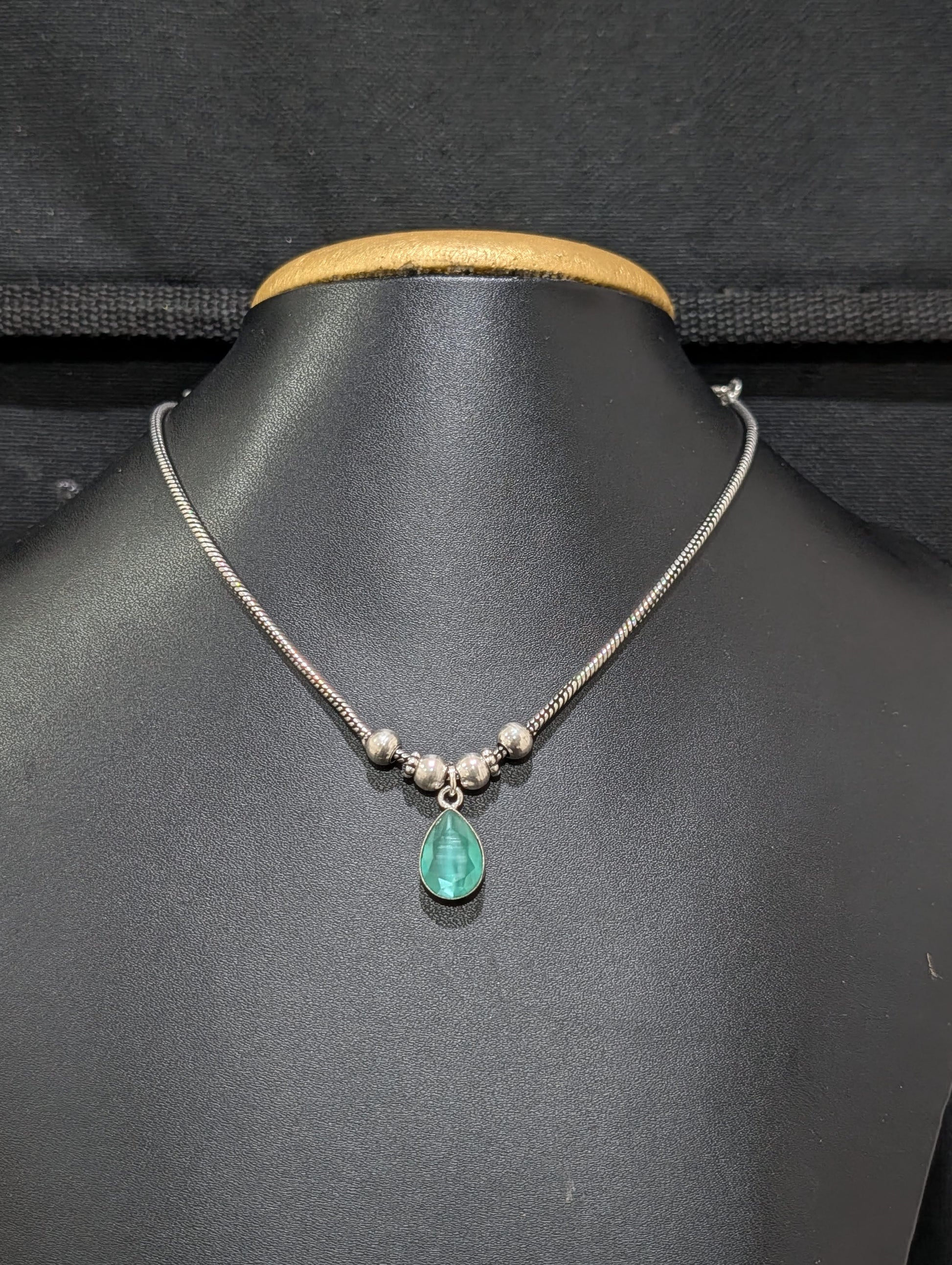 Oxidized silver Teardrop charm CZ Choker Necklace - Simpliful