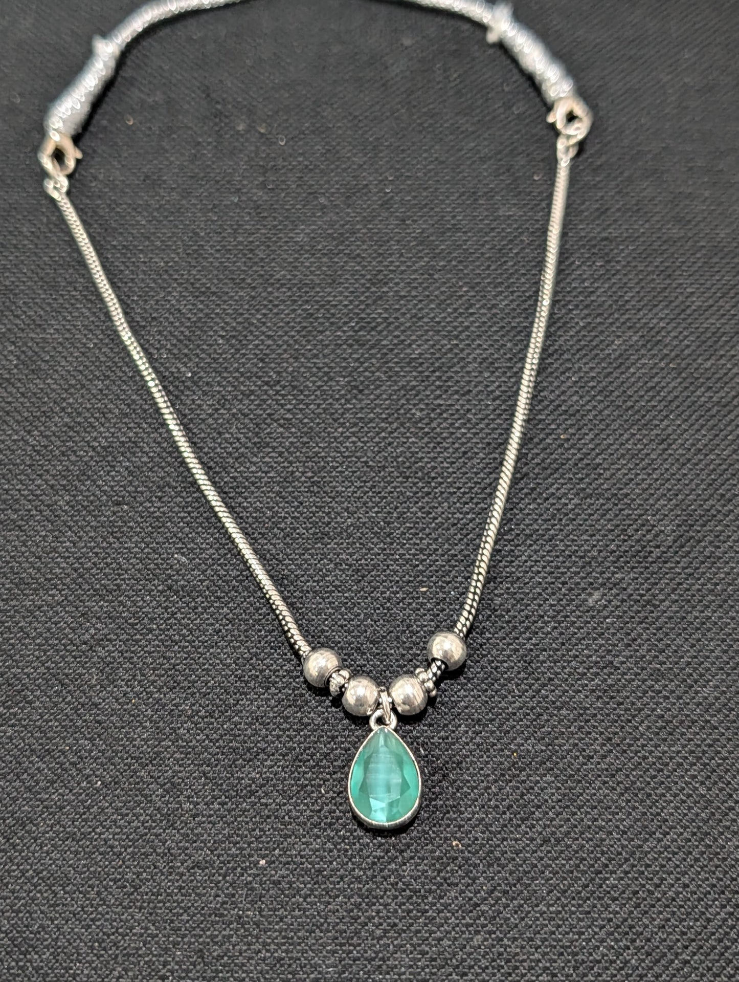 Oxidized silver Teardrop charm CZ Choker Necklace - Simpliful