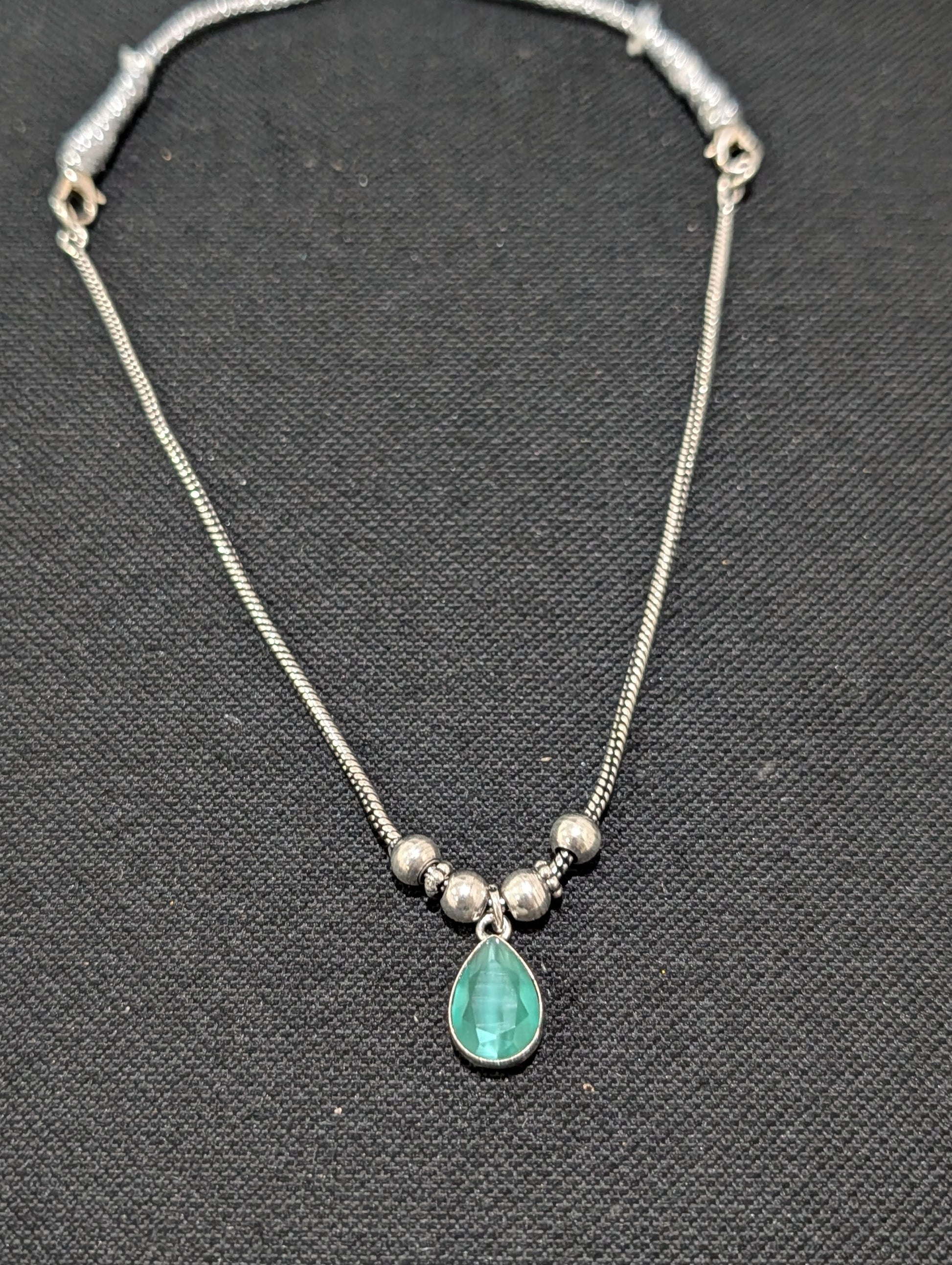 Oxidized silver Teardrop charm CZ Choker Necklace - Simpliful