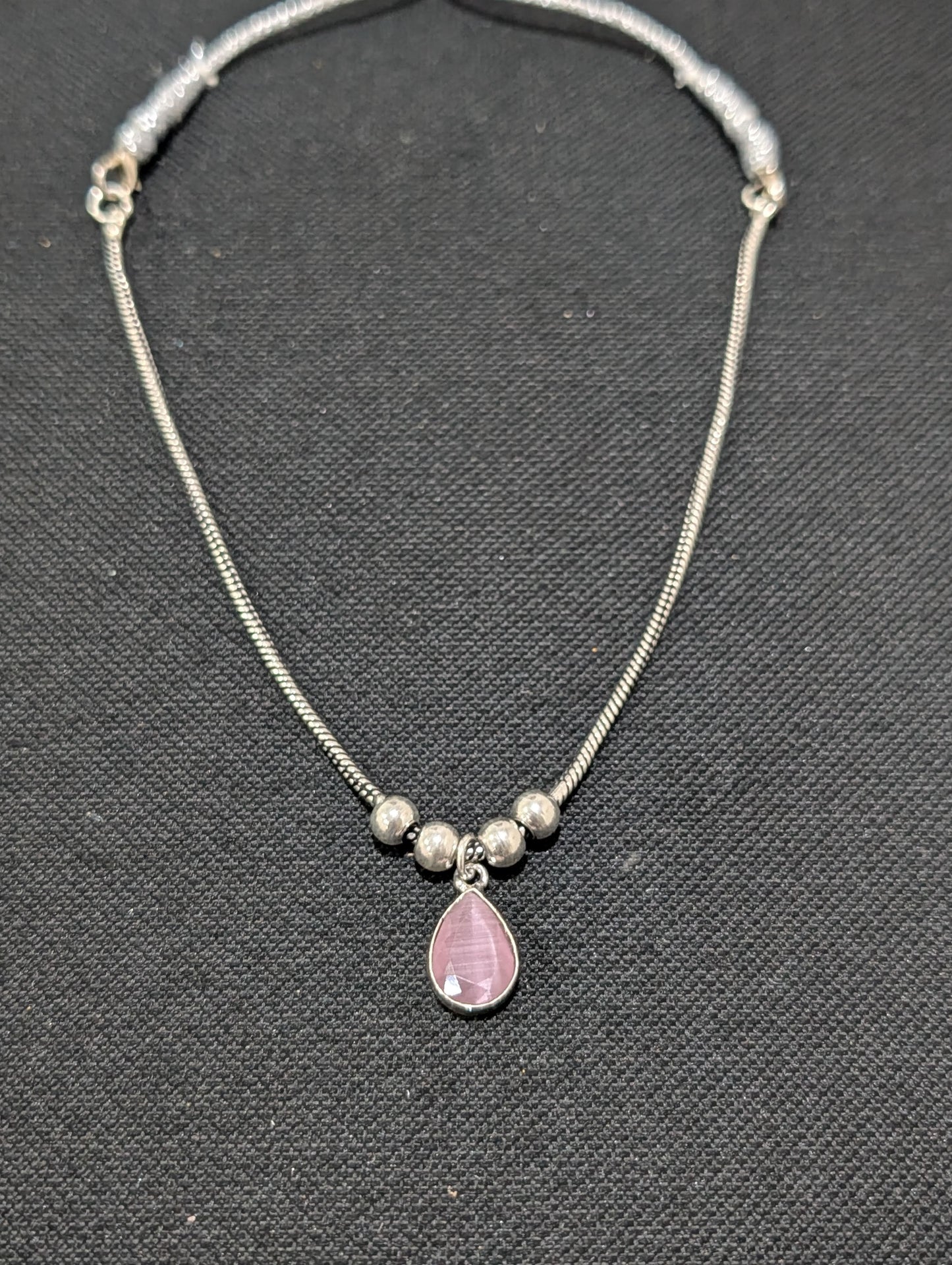 Oxidized silver Teardrop charm CZ Choker Necklace - Simpliful