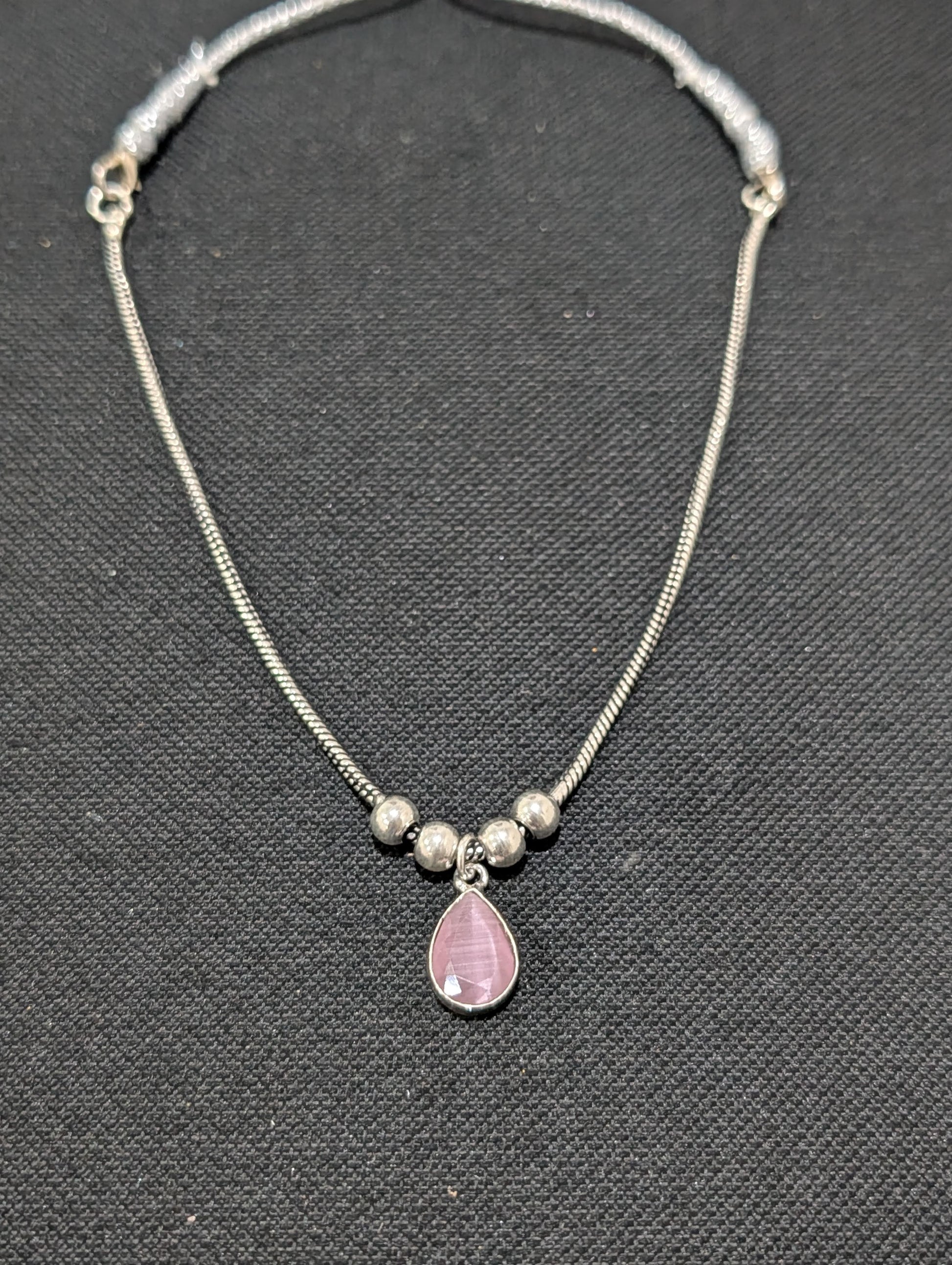 Oxidized silver Teardrop charm CZ Choker Necklace - Simpliful