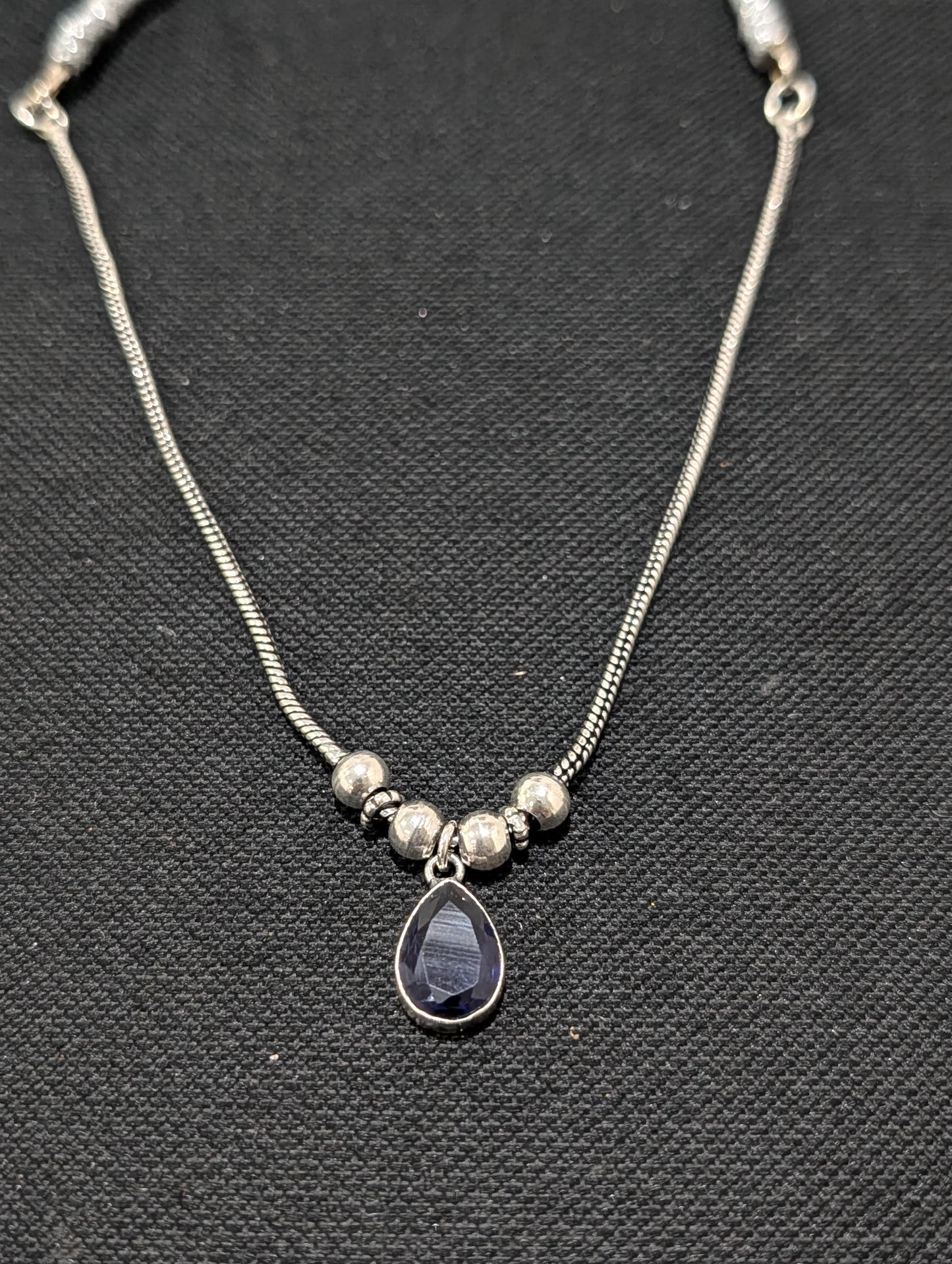 Oxidized silver Teardrop charm CZ Choker Necklace - Simpliful
