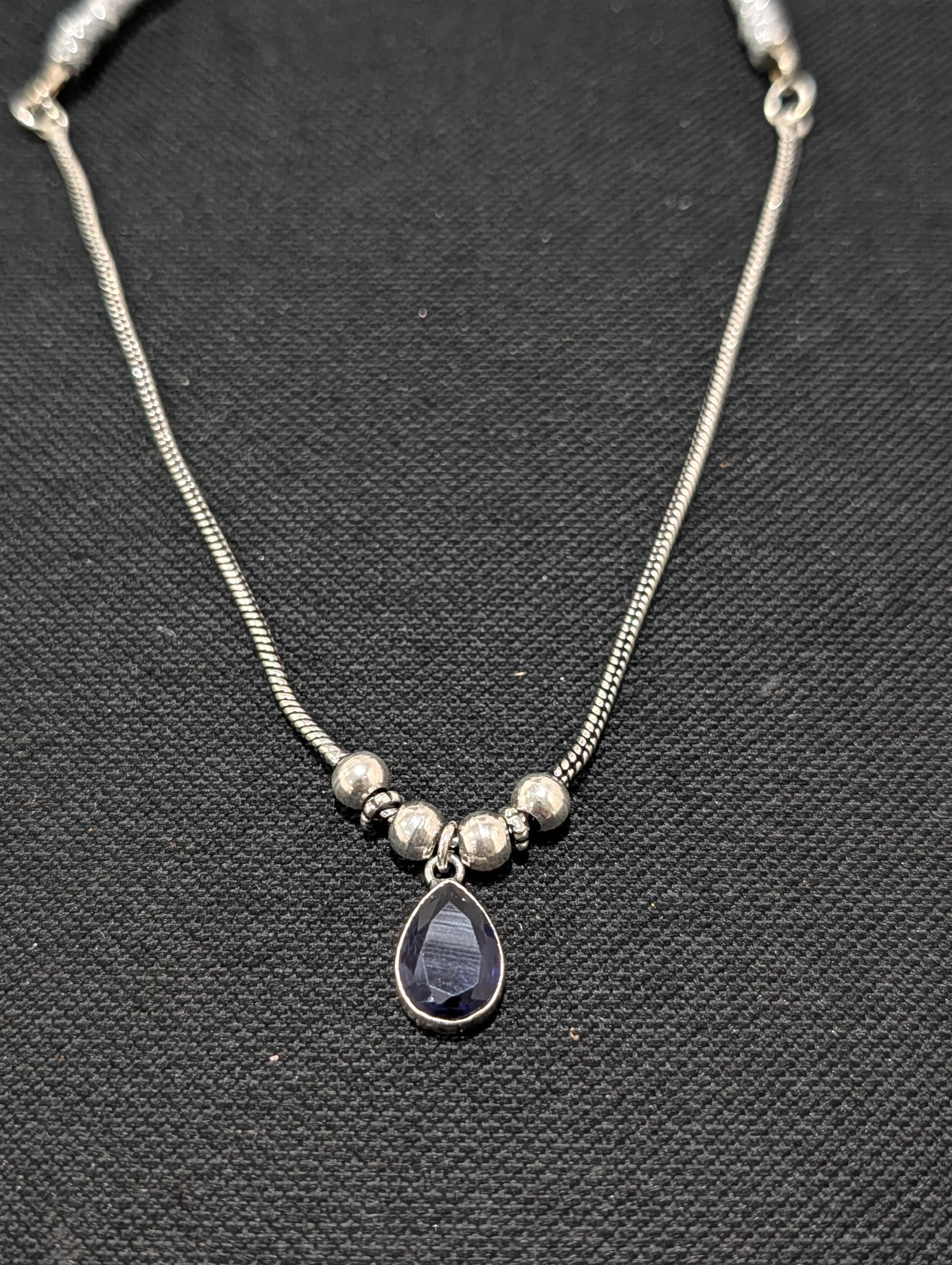 Oxidized silver Teardrop charm CZ Choker Necklace - Simpliful
