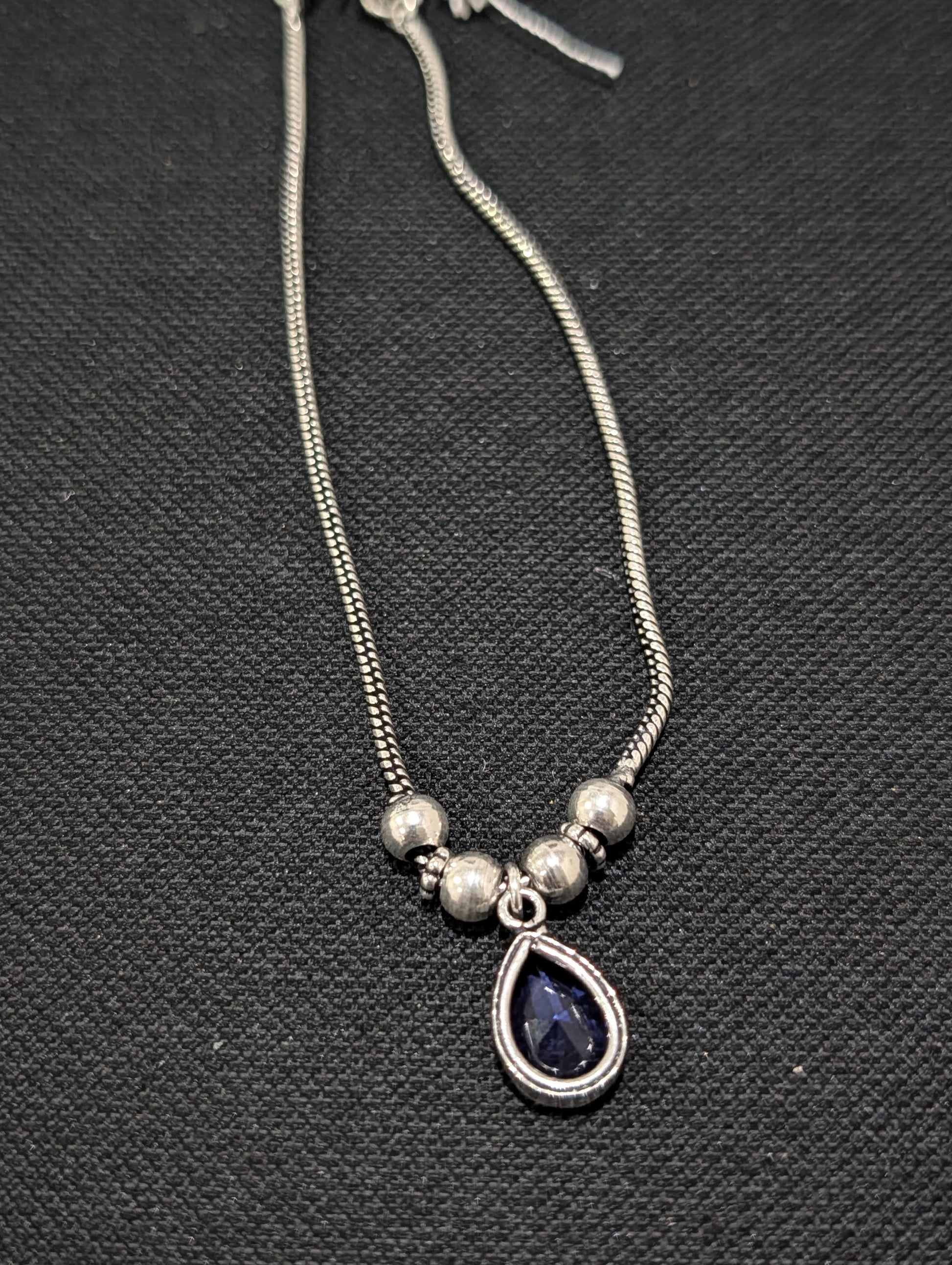 Oxidized silver Teardrop charm CZ Choker Necklace - Simpliful